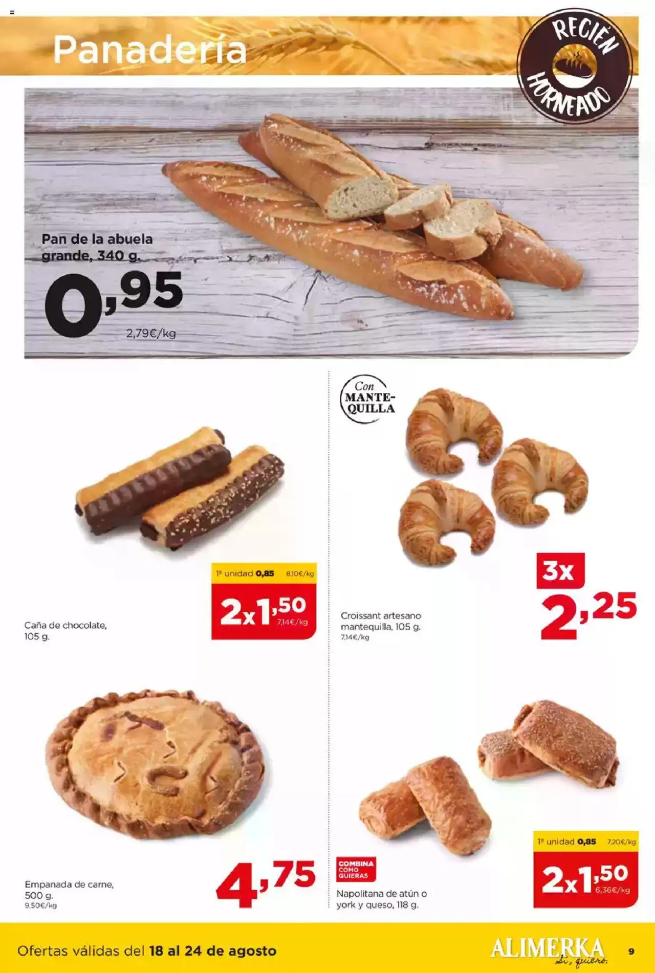 Alimerka folleto Asturias │ válido desde el 18.08.2025 | Página: 9 | Productos: Pan, Croissant, Panadería