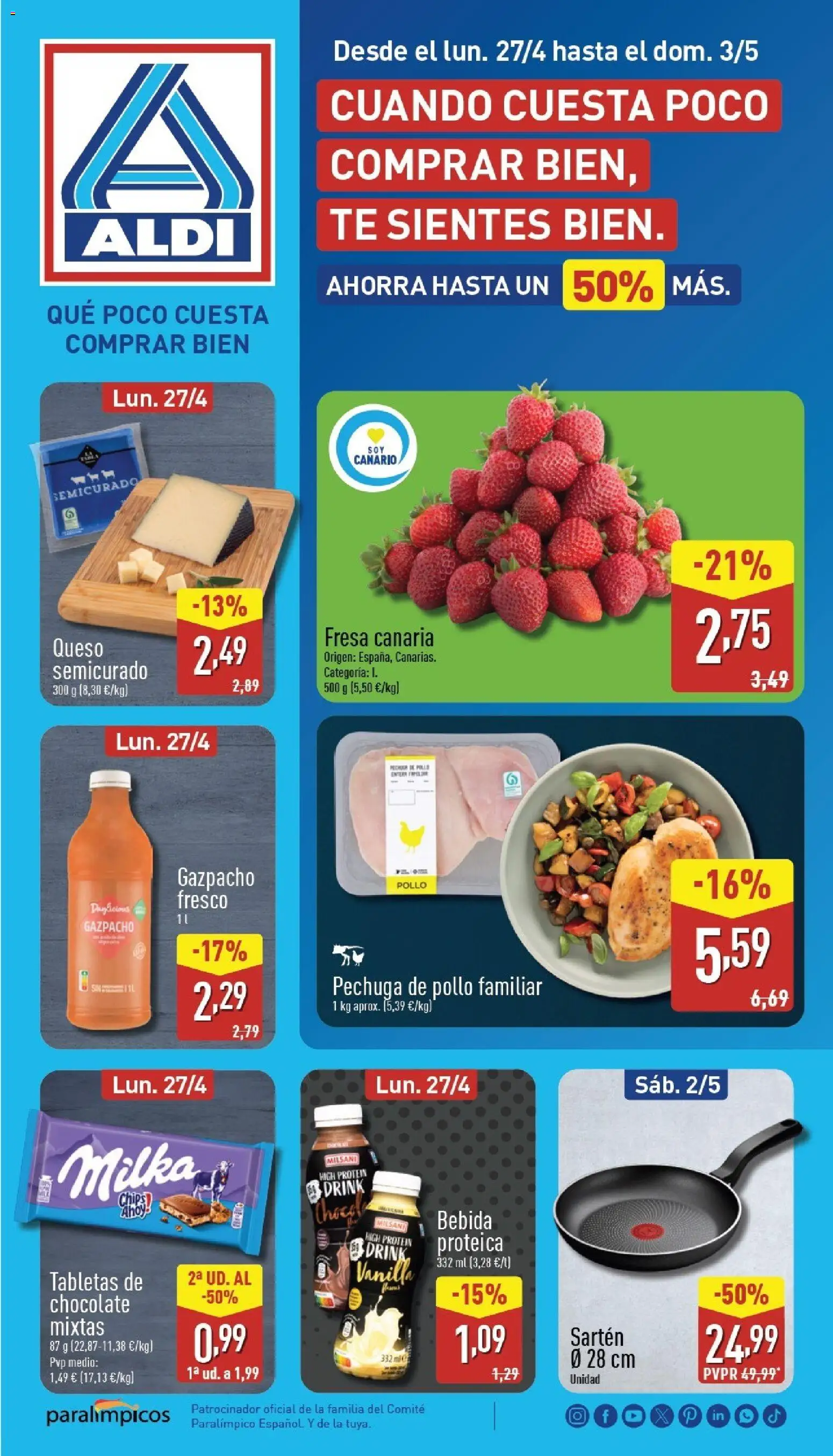 Aldi folleto Canarias │ válido desde el 27.04.2026 | Página: 1 | Productos: Queso, Chocolate, Té, Gazpacho