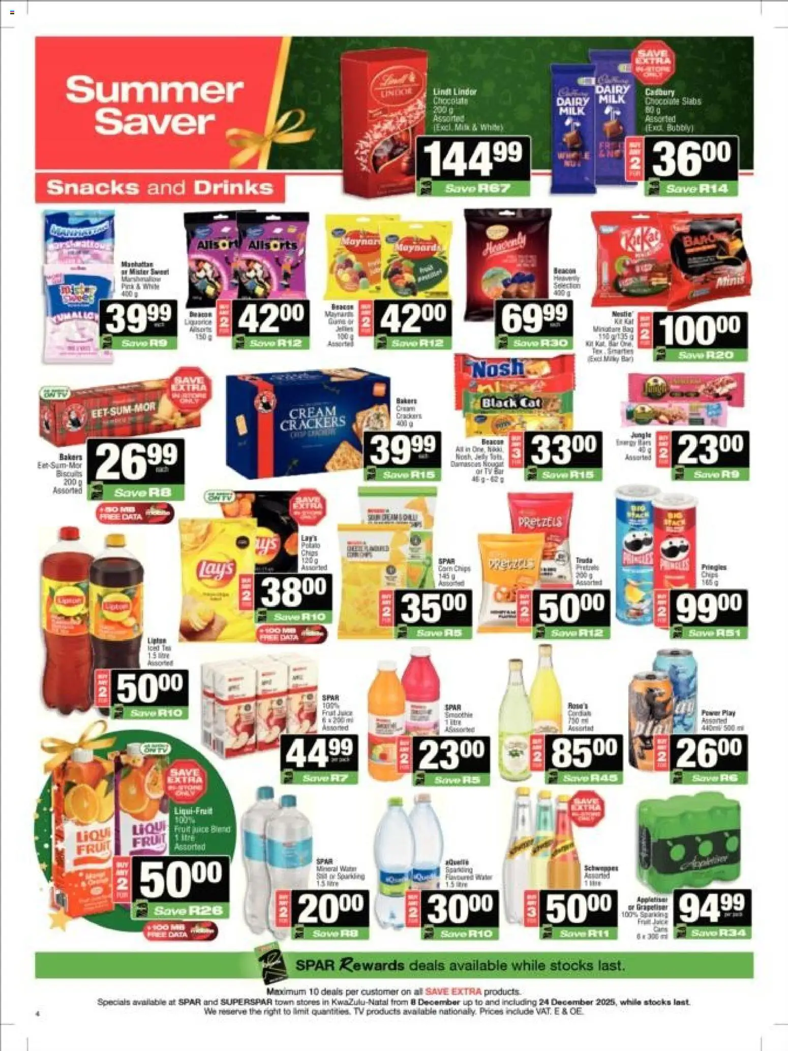 New Superspar catalogue – valid from 08.12.2025 | Page: 4 | Products: TV, Milk, Snacks, Cream