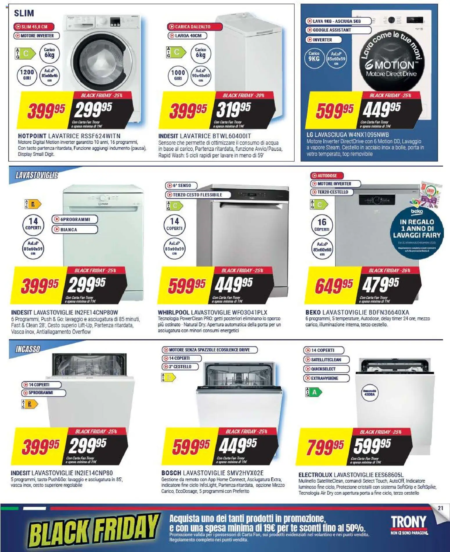 Volantino Trony del 25.11.2025 | Pagina: 21 | Prodotti: Lavasciuga, Top, Lavatrice, Fan