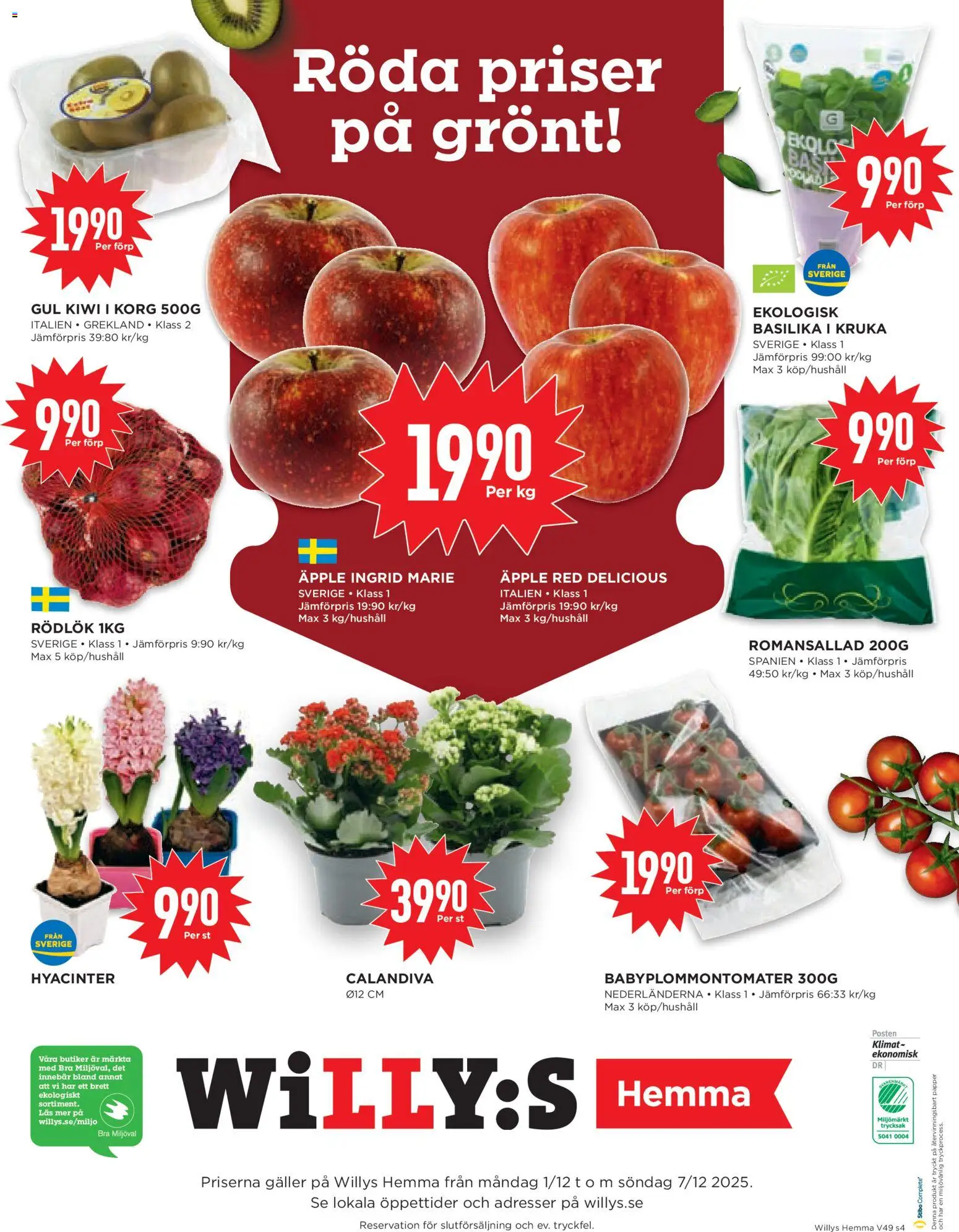 Willys reklamblad aktuell från 01.12.2025 | Sida: 4 | Produkter: Korg, Romansallad, Äpple, Basilika
