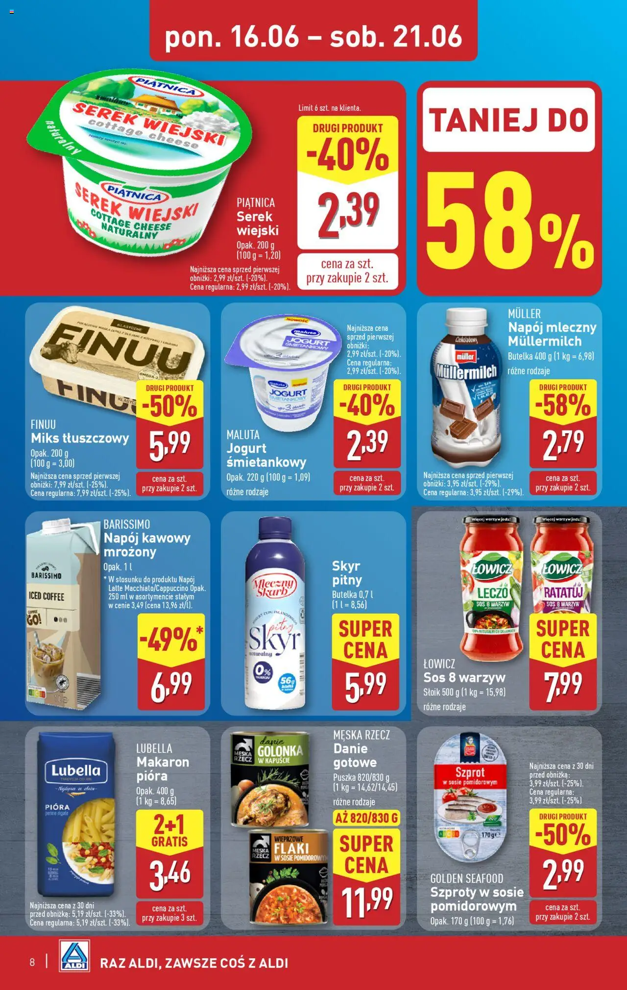 Aldi Gazetka od 16.06.2025 | Strona: 8 | Produkty: Jogurt śmietankowy, Flaki, Jogurt, Makaron