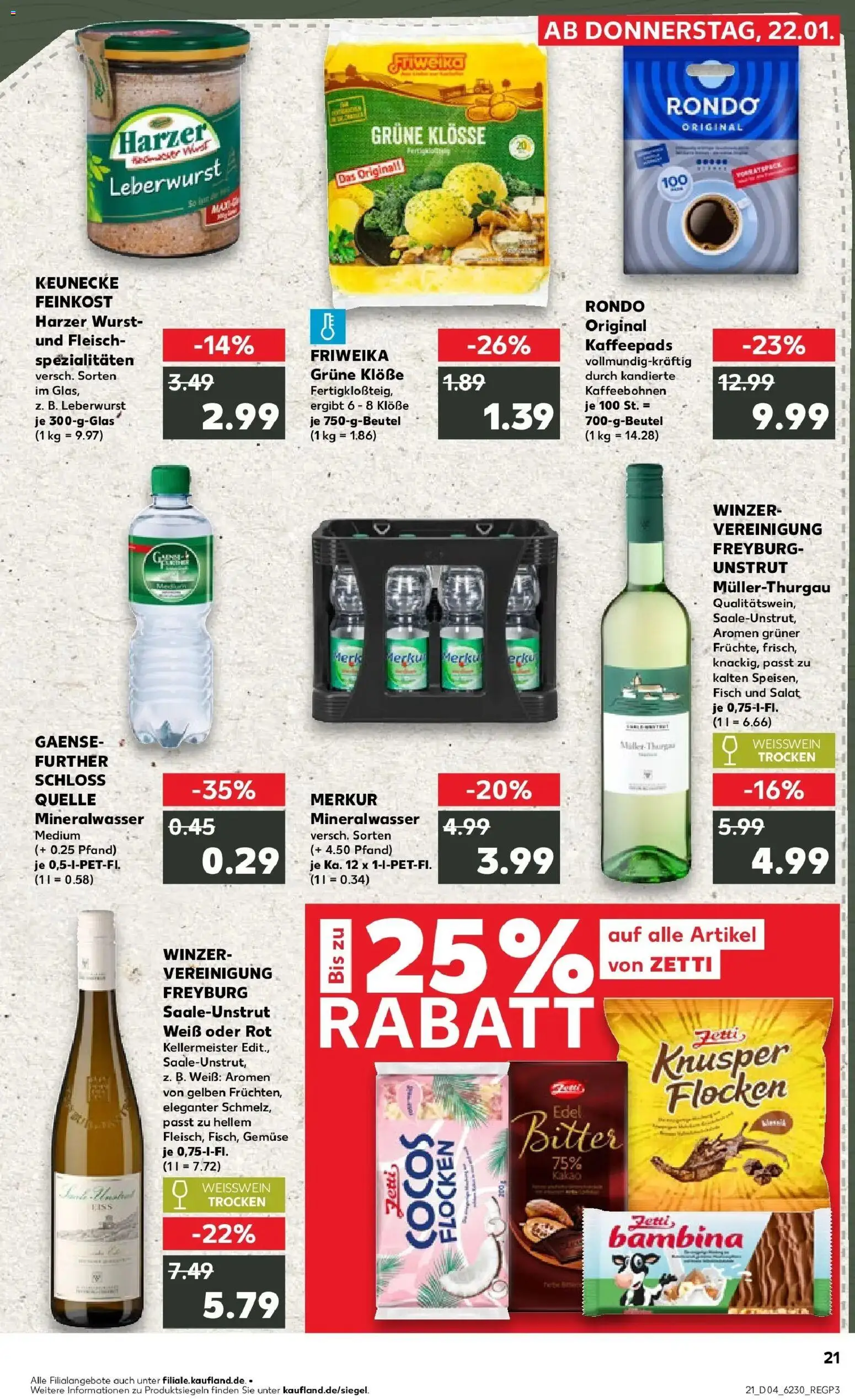 Kaufland prospekt Lutherstadt Eisleben	 – gültig ab 25.01.2026 | Seite: 21 | Produkte: Weißwein trocken, Gemüse, Wurst, Flocken