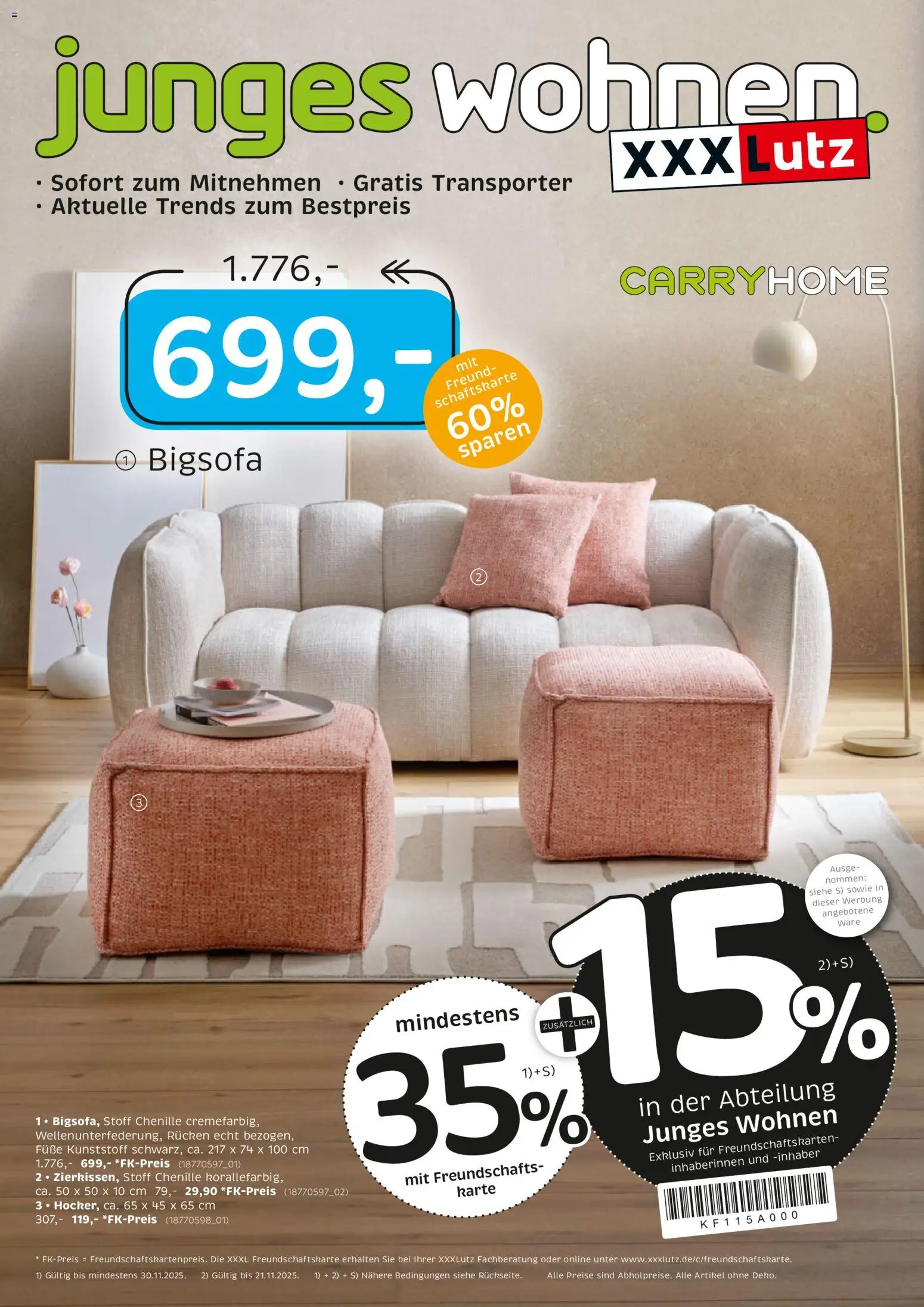 XXXL Lutz Junges Wohnen – gültig ab 16.11.2025 | Seite: 1 | Produkte: Bigsofa