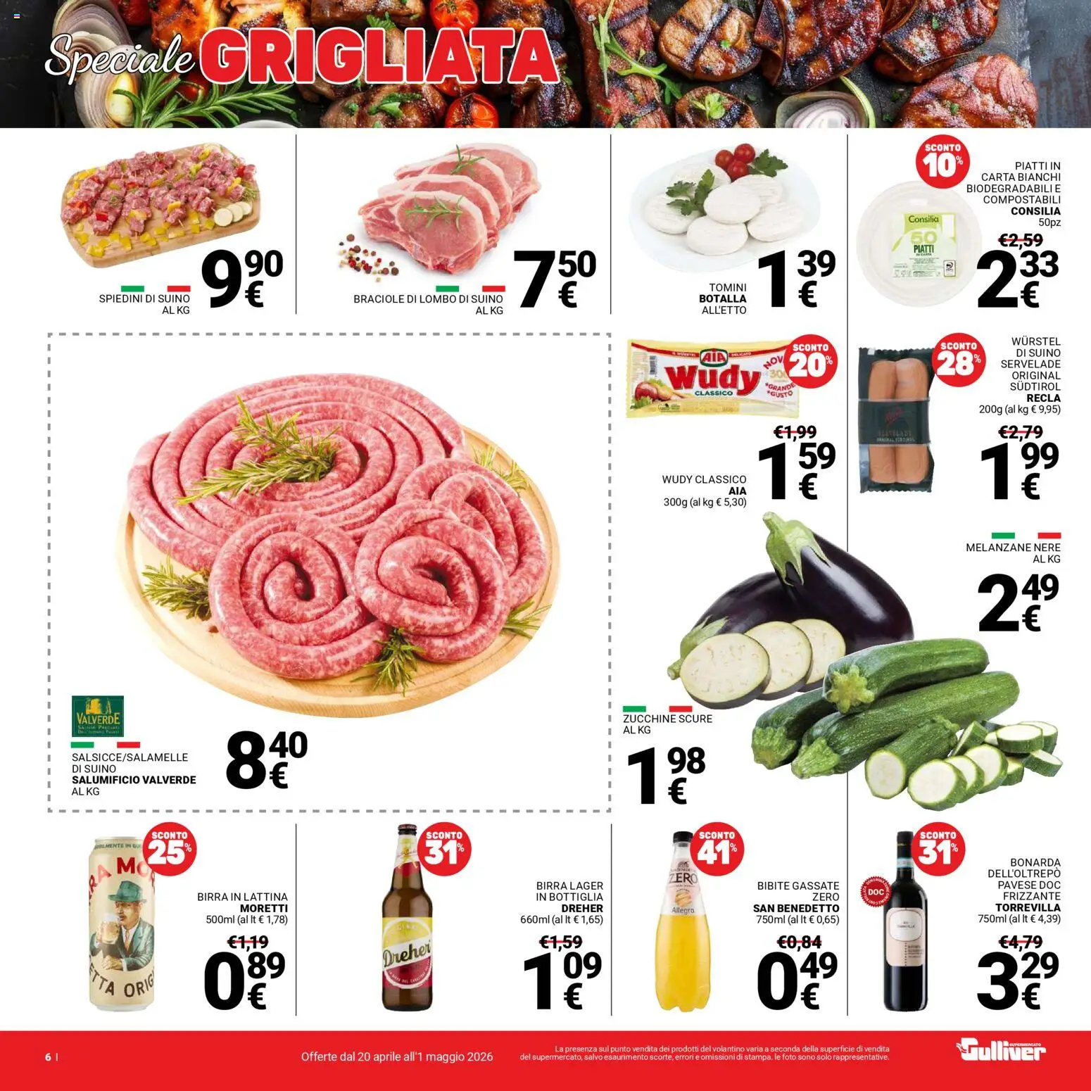 Volantino Gulliver del 20.04.2026 | Pagina: 6 | Prodotti: Birra, Suino, Bibite, Spiedini