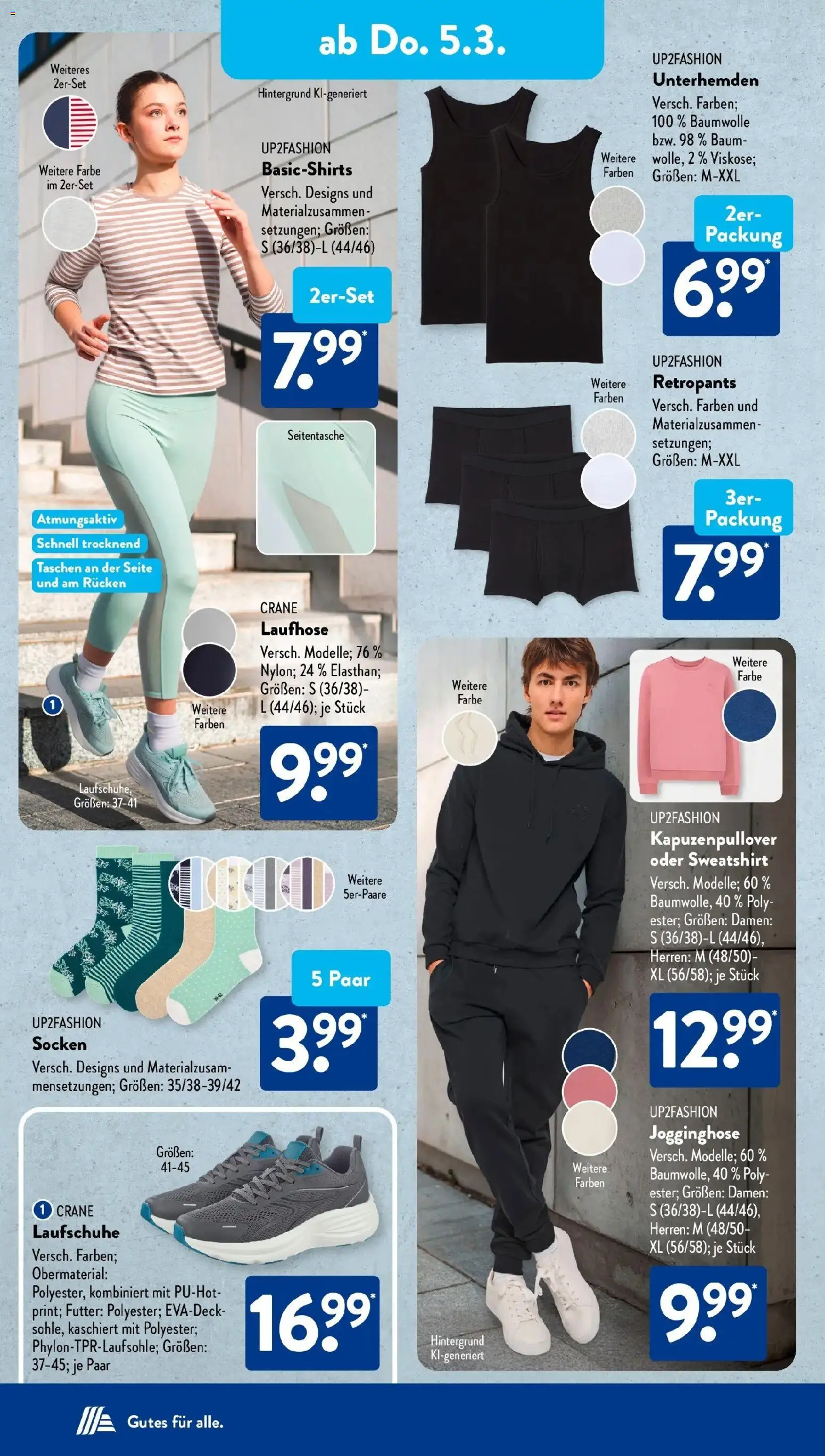 Aldi Süd Wochenangebote – gültig ab 02.03.2026 | Seite: 18 | Produkte: Jogginghose, Up2fashion, Laufschuhe, Socken