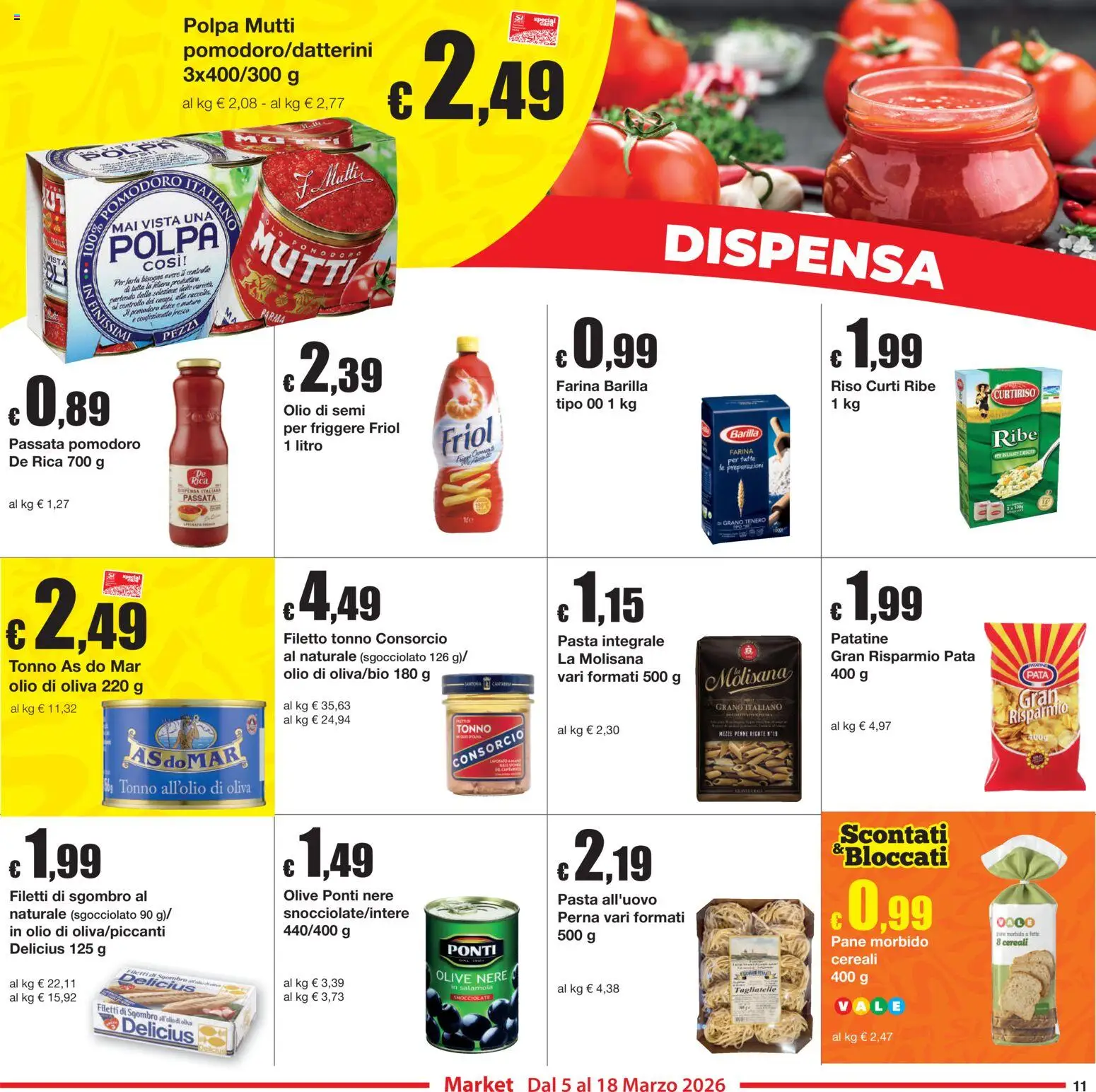 Volantino Sì con Te del 05.03.2026 | Pagina: 11 | Prodotti: Pane, Riso, Patatine, Mutti