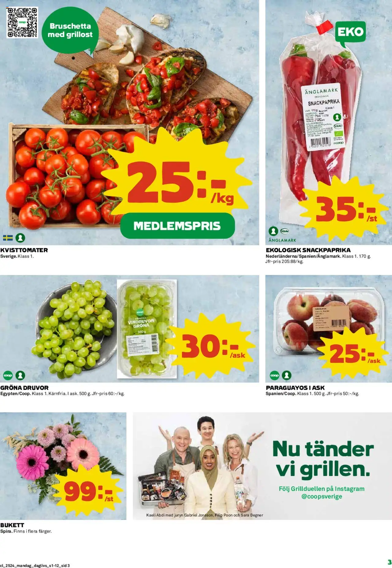 Coop Daglivs reklamblad aktuell från 09.06.2025 | Sida: 3 | Produkter: Vindruvor, Grillost