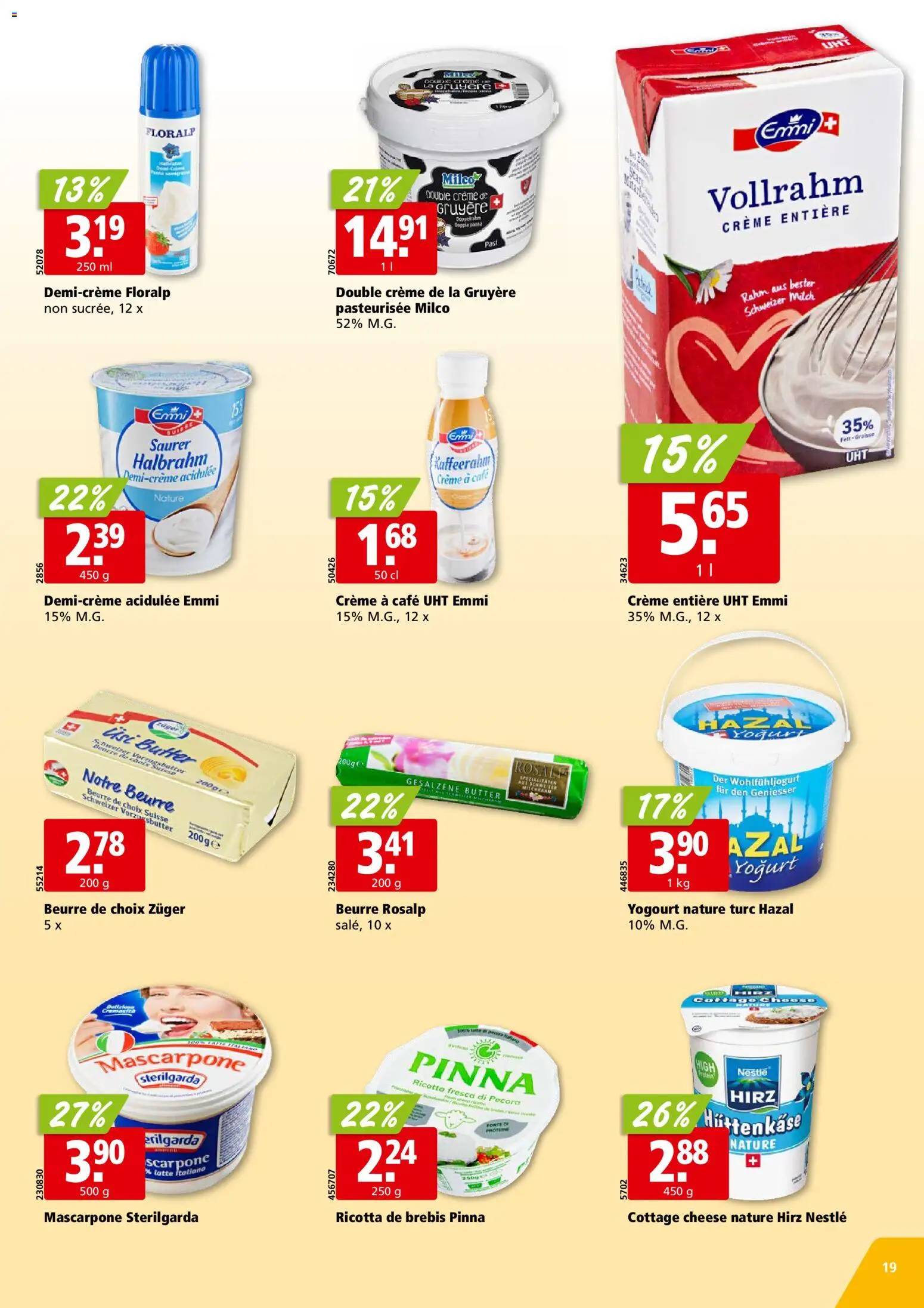 Aligro Aktionen Chavannes, Matran, Genève, Sion – gültig ab 23.02.2026 | Seite: 19 | Produkte: Mascarpone, Milch, Butter, Creme