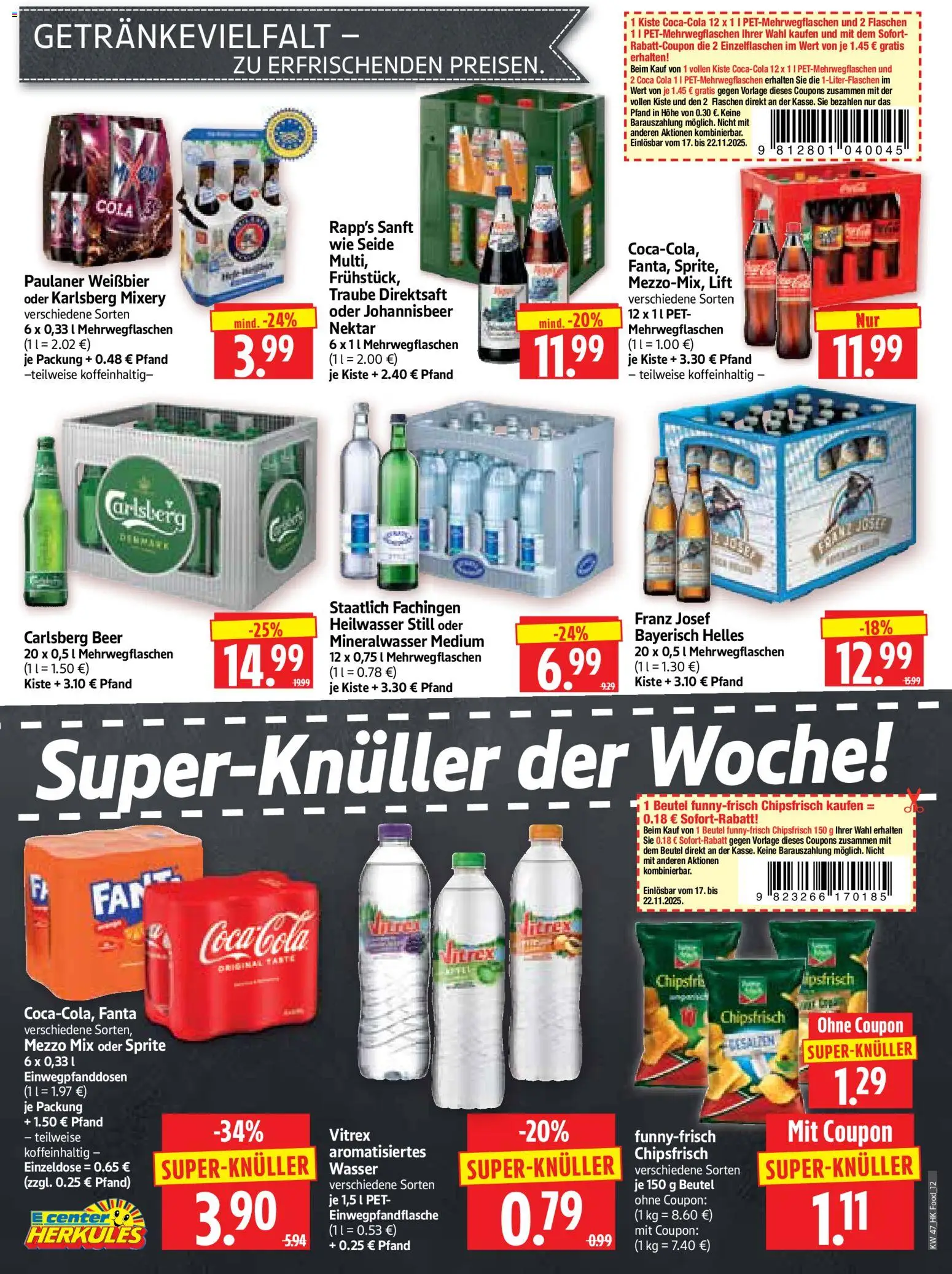 HERKULES Prospekt 	 – gültig ab 17.11.2025 | Seite: 12 | Produkte: Cola, Weißbier, Wasser, Mixery