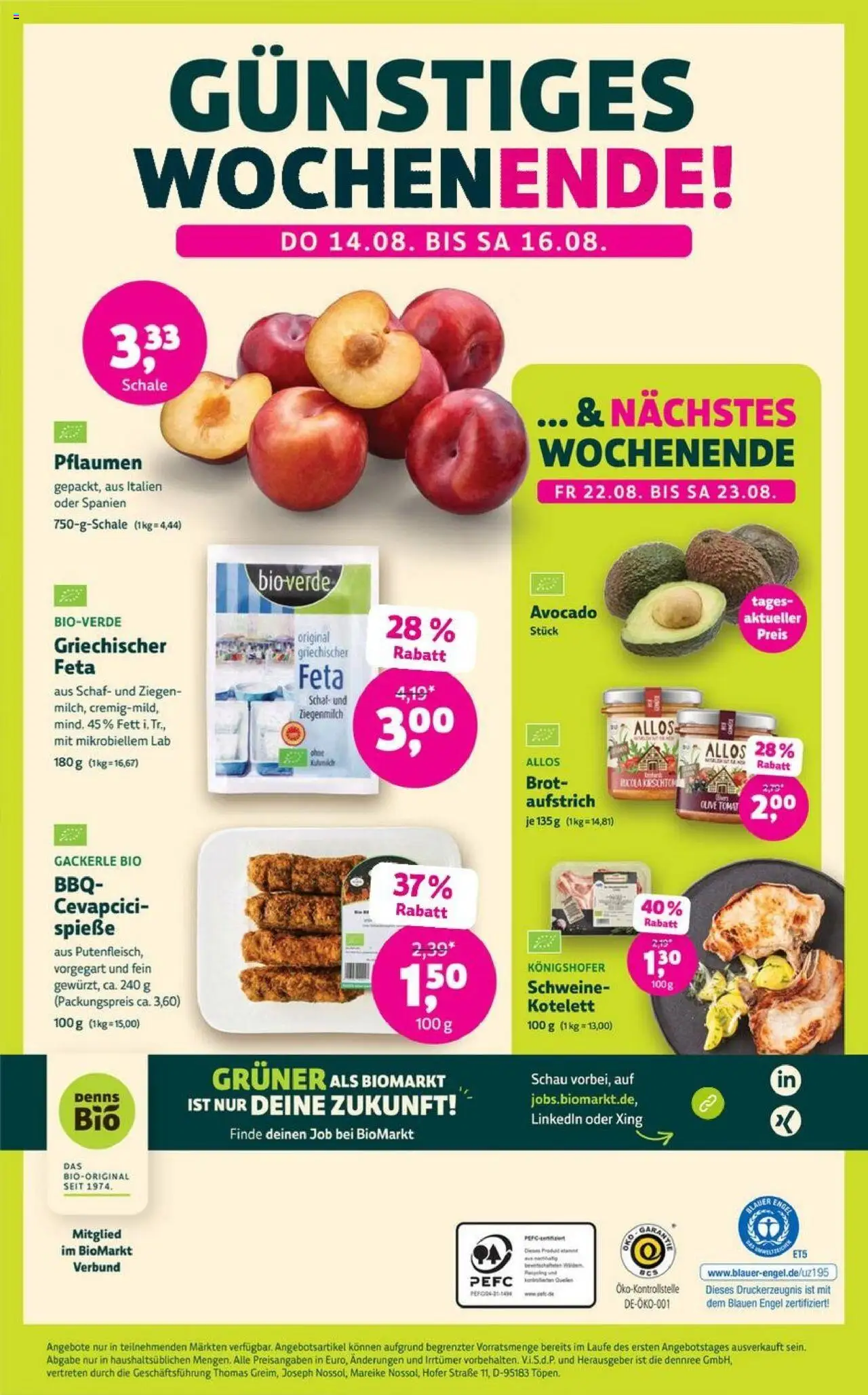 Denns BioMarkt Angebote - gültig ab dem 13.08.2025 | Seite: 14 | Produkte: Pflaumen, Cevapcici, Avocado, Brot