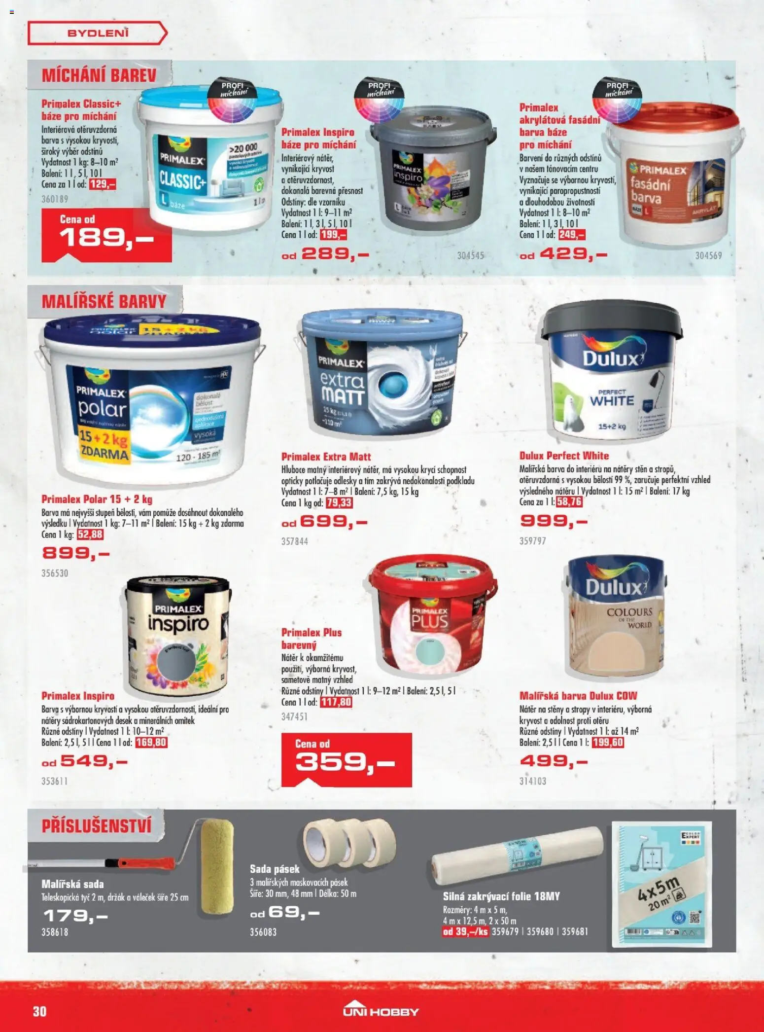 Uni Hobby leták od 30.04.2026 | Strana: 30 | Produkty: Primalex Polar, Váleček, Malířská sada, Barvy