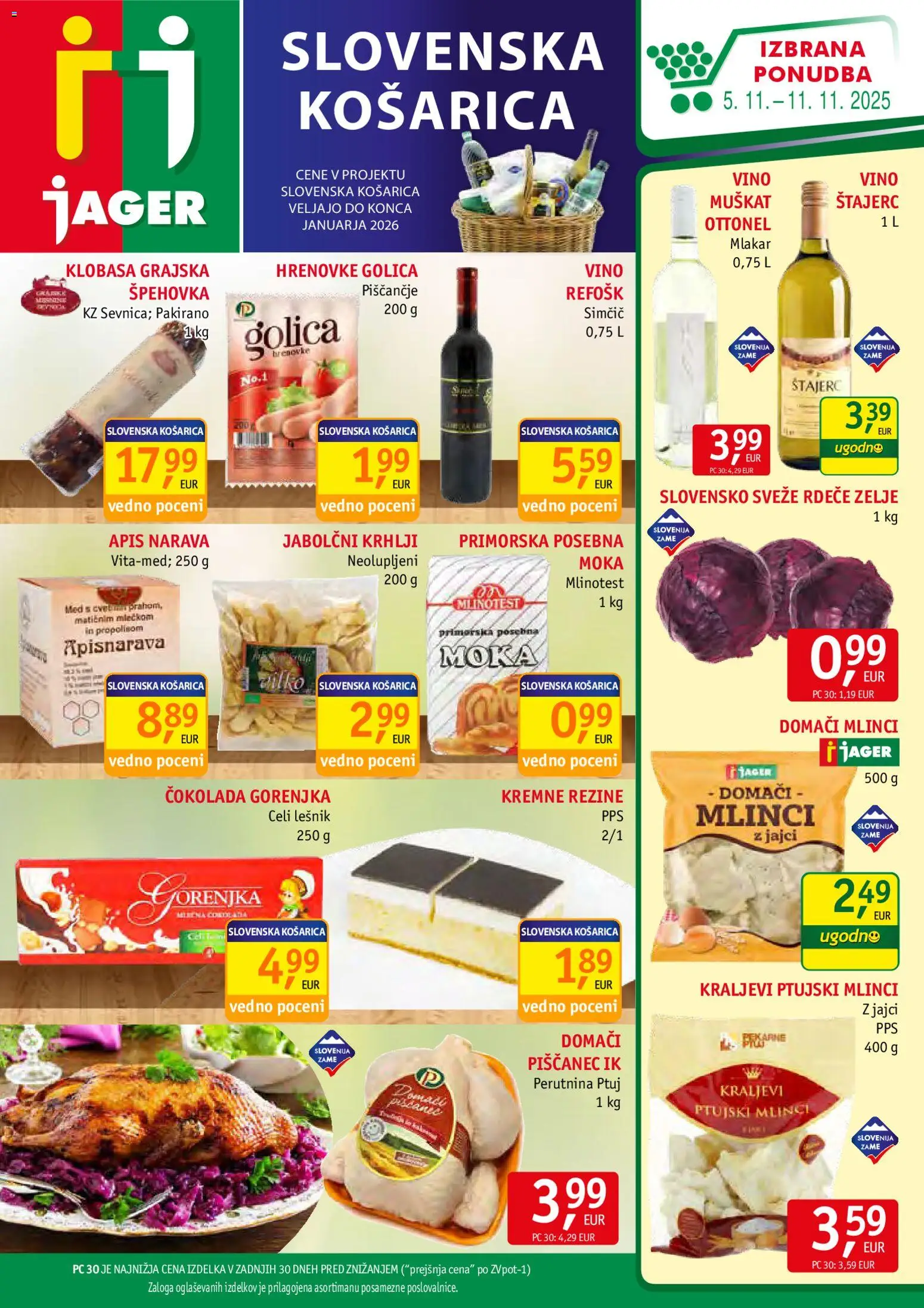 Novi Jager katalog ponudbe – veljaven od 05.11.2025 | Stran: 1 | Izdelki: Hrenovke, Moka, Cokolada, Vino