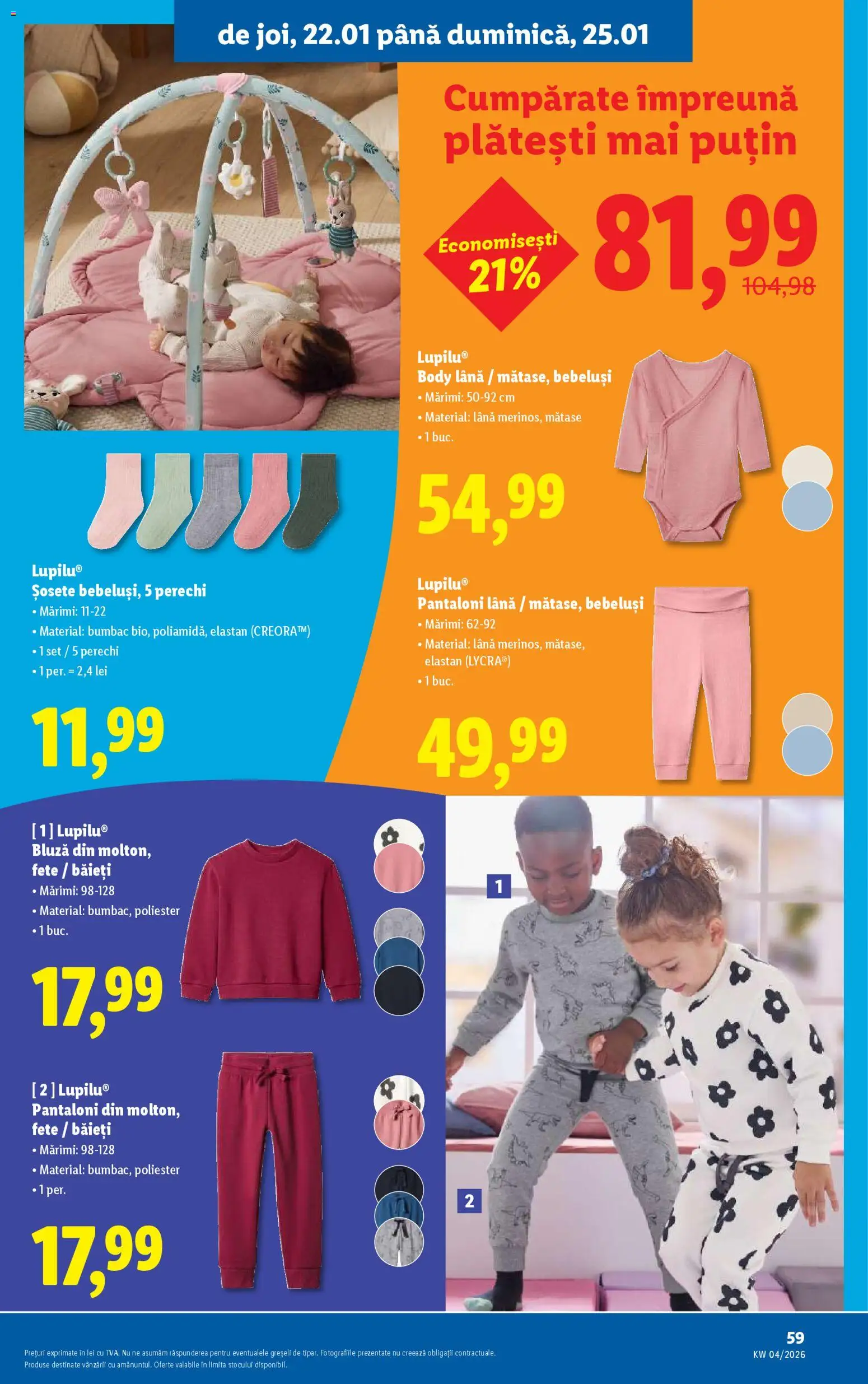 Noul catalog Lidl – valabil de la 19.01.2026 | Pagină: 59 | Produse: Body, Bluză, Pantaloni, Șosete