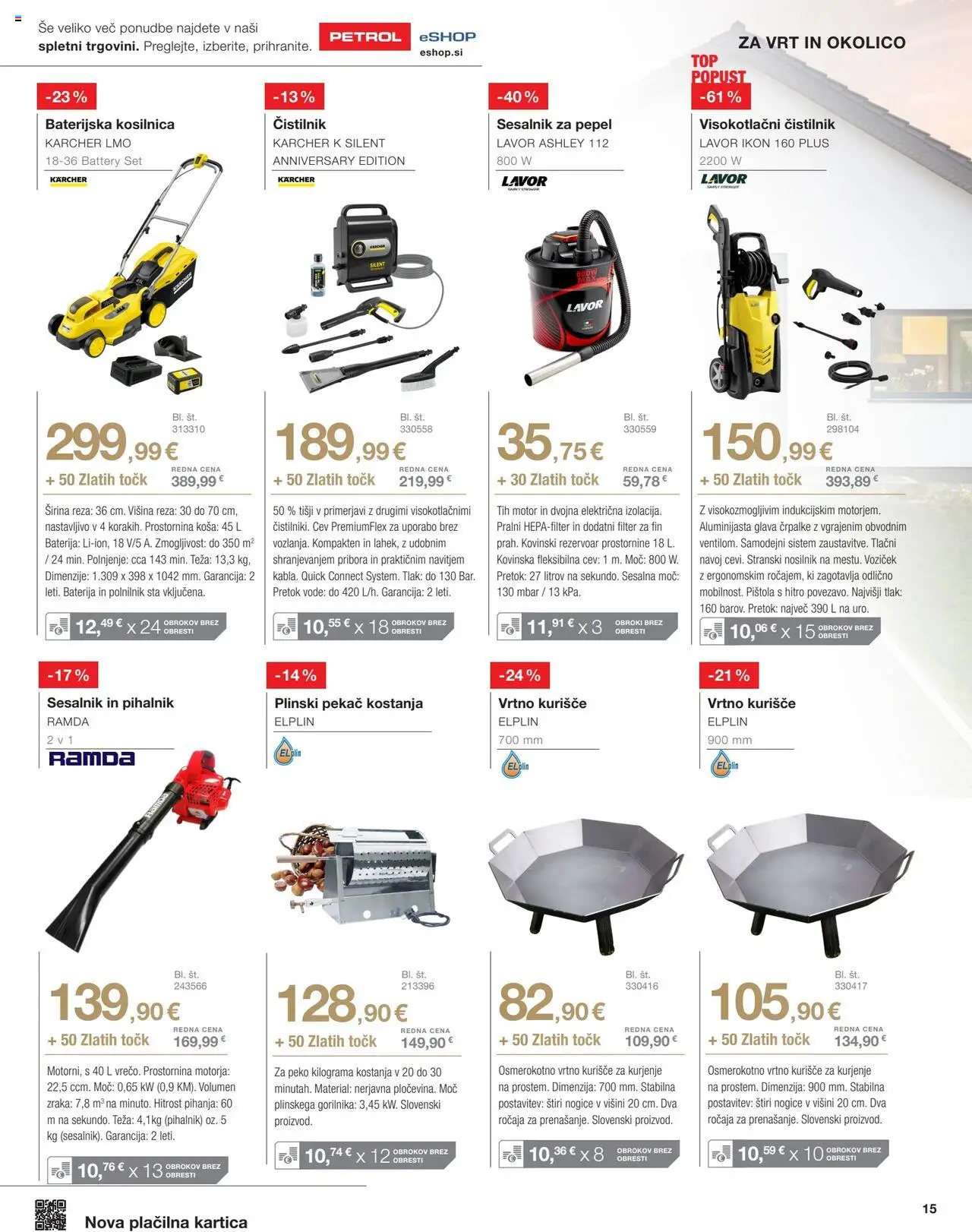 Novi Petrol katalog ponudbe – veljaven od 01.09.2025 | Stran: 15 | Izdelki: Kosilnica, Baterijska kosilnica, Voziček, Visokotlačni čistilnik