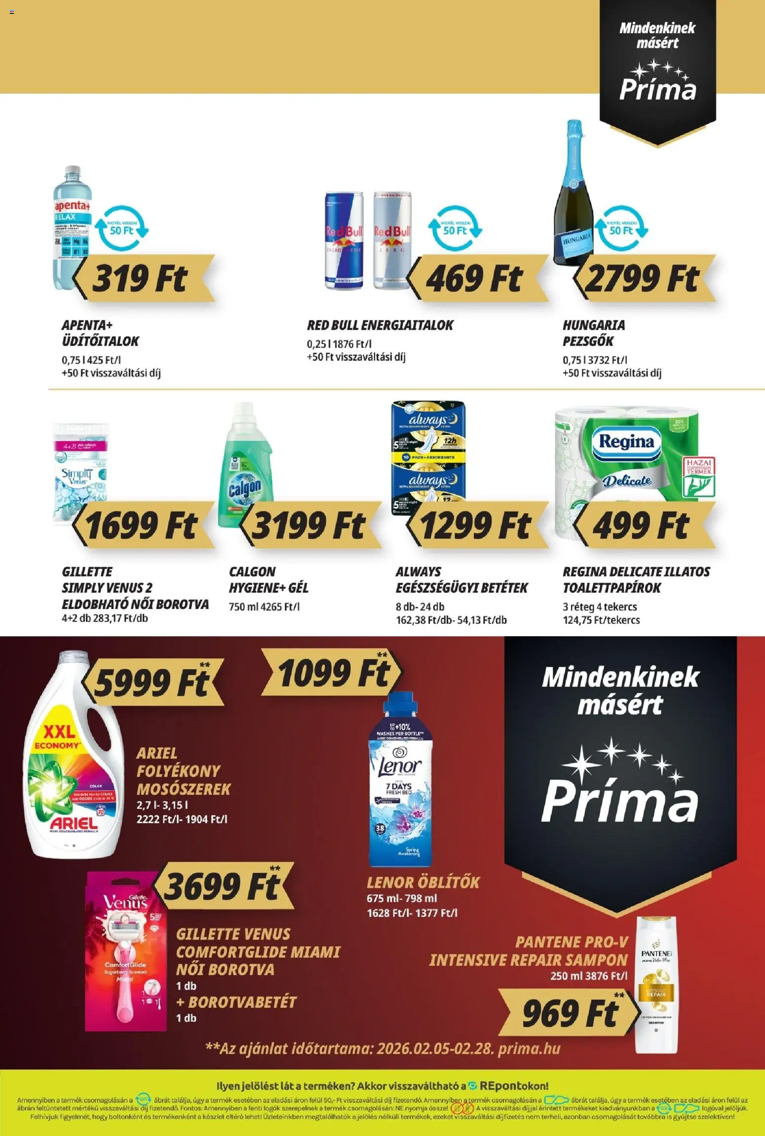 CBA Príma akciós ujság - amely érvényes a következő dátumtól: 19.02.2026 | Oldal: 7 | Termékek: Ariel, Borotvabetét, Sampon, Só