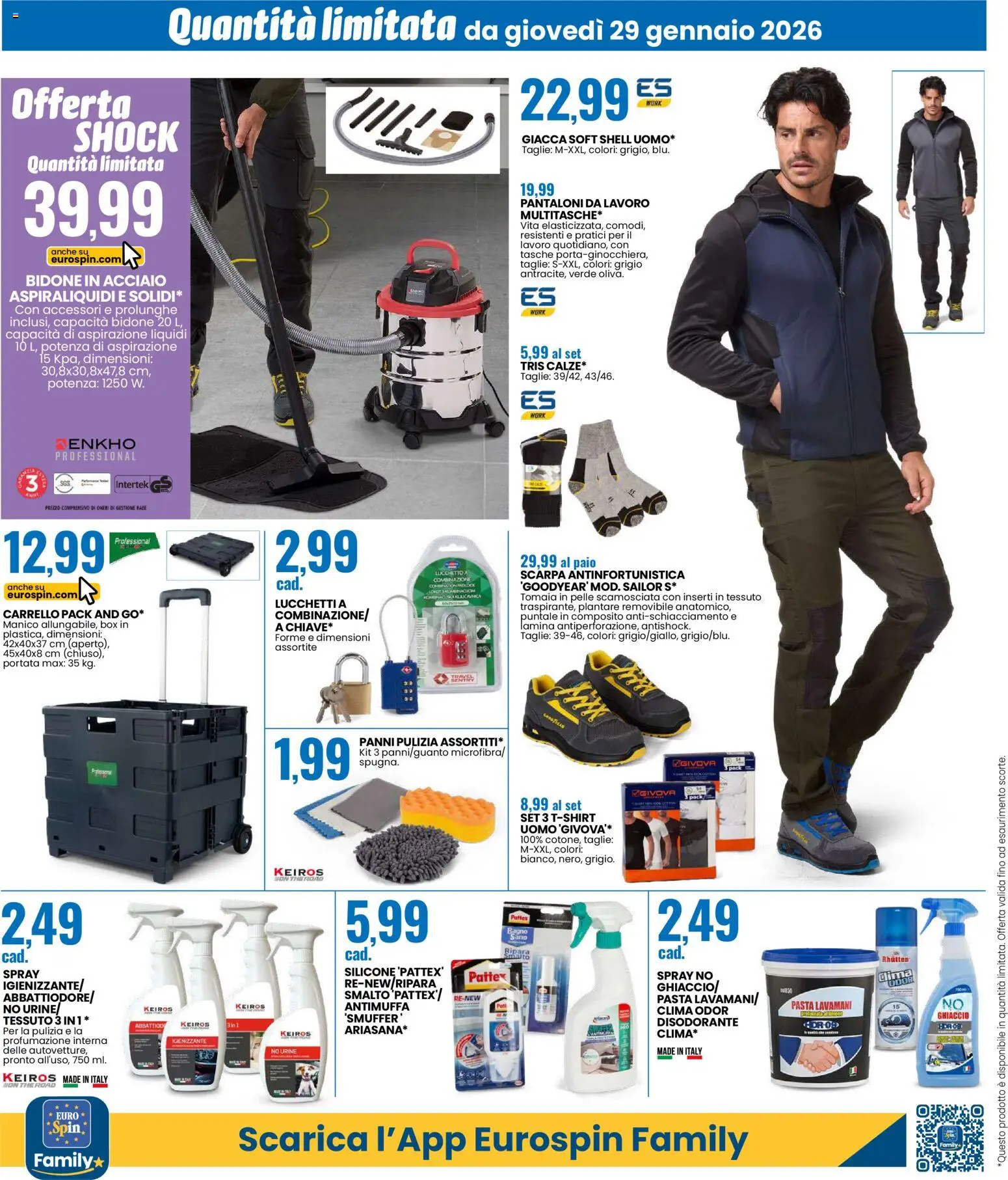 Volantino Eurospin del 29.01.2026 | Pagina: 12 | Prodotti: Giacca, Pantaloni, The, Silicone
