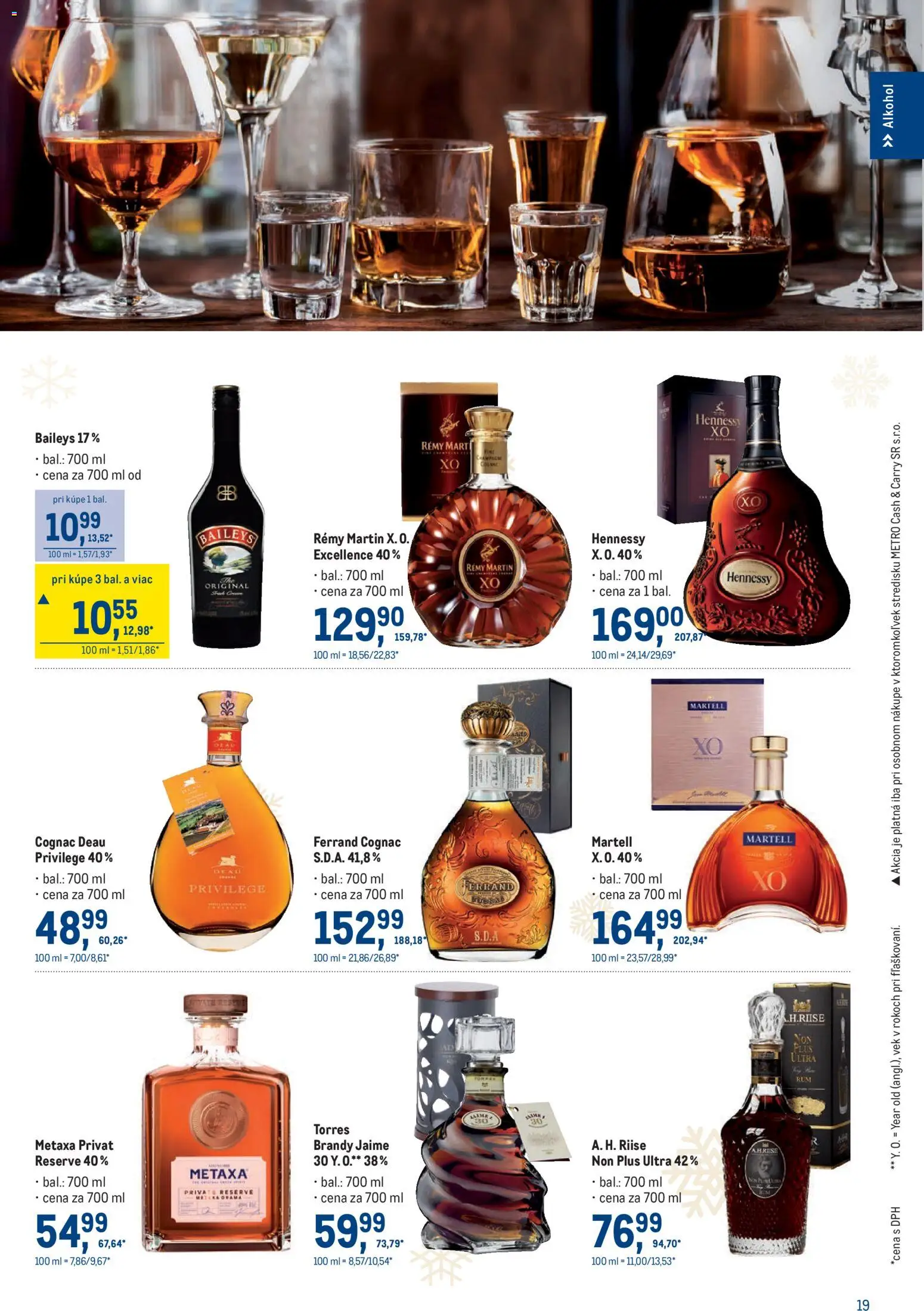 Nové Metro akcie – leták je platný od 19.11.2025 | Strana: 19 | Produkty: Metaxa, Brandy, Alkohol, Hennessy