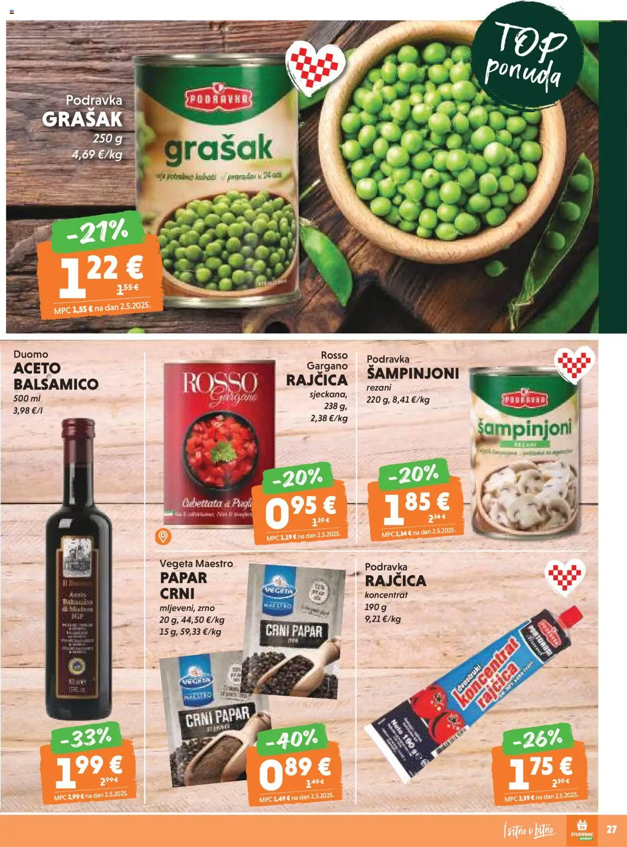 Studenac katalog | vrijedi od 10.09.2025 | Stranica: 27 | Proizvodi: Podravka, Vegeta, Rajčica, Balsamico