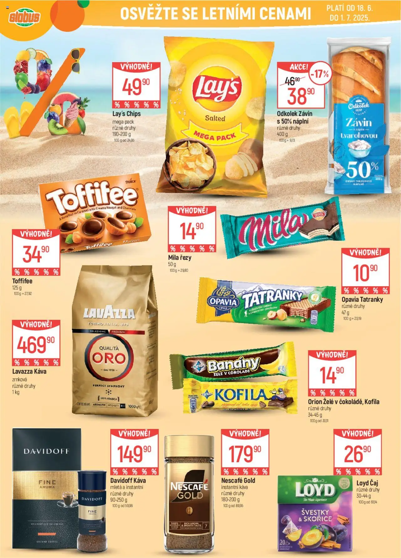 Globus leták od 18.06.2025 | Strana: 16 | Produkty: Tatranky, Instantní káva, Káva davidoff, Kofila