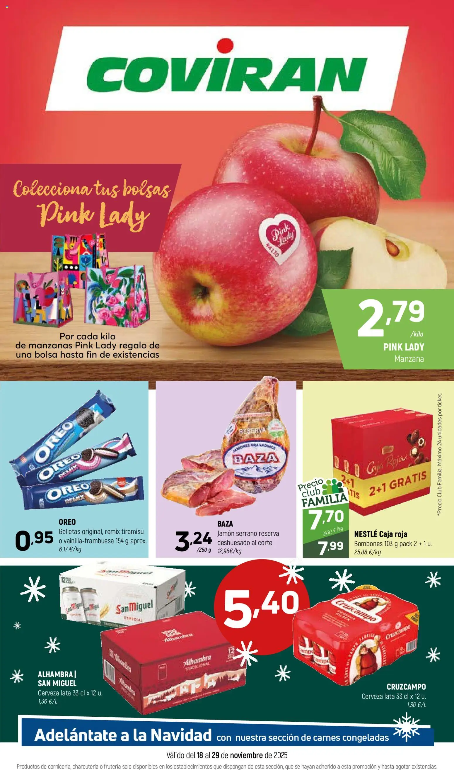 Coviran - Badajoz │ válido desde el 18.11.2025 | Página: 1 | Productos: Jamón, Cerveza, Manzana, Bolsa