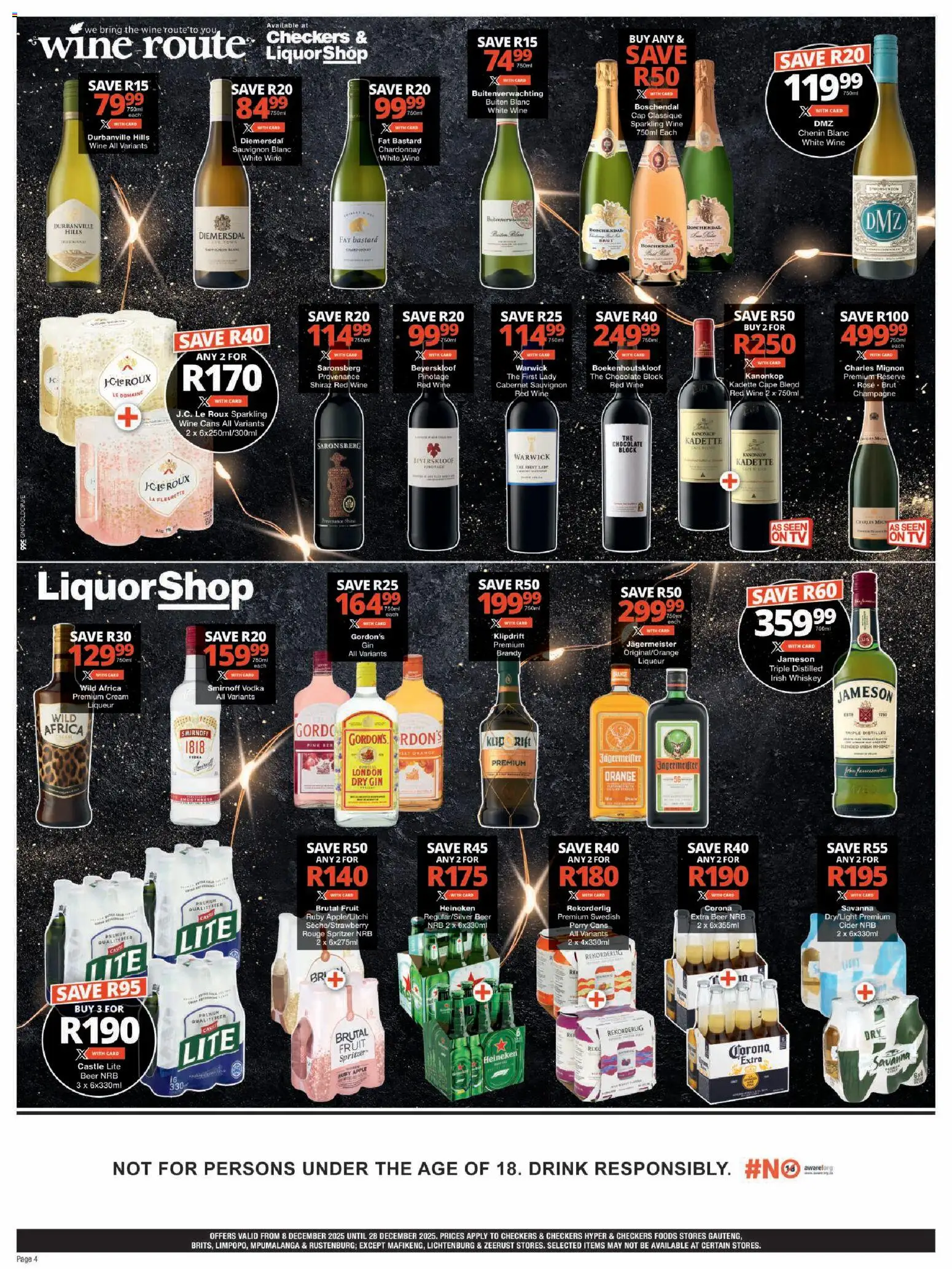 New Checkers catalogue – valid from 08.12.2025 | Page: 4 | Products: Brandy, Chocolate, Cream, Fruit
