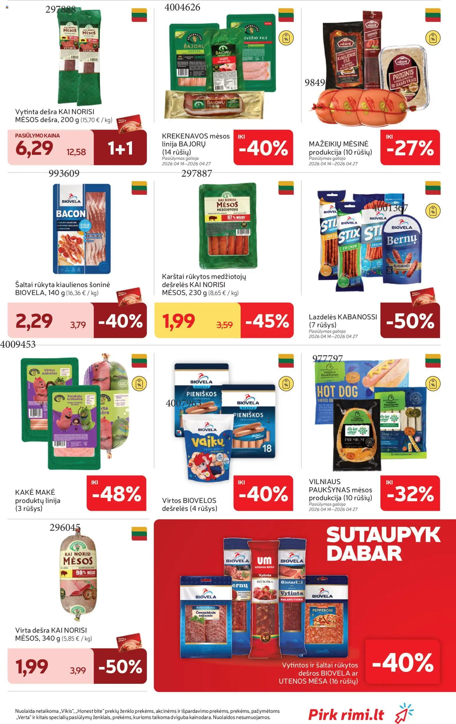 Rimi akcijos nuo 21.04.2026 | Puslapis: 17 | Prekių: Kiaulienos, Dešrelės, Saliamis, Dešra