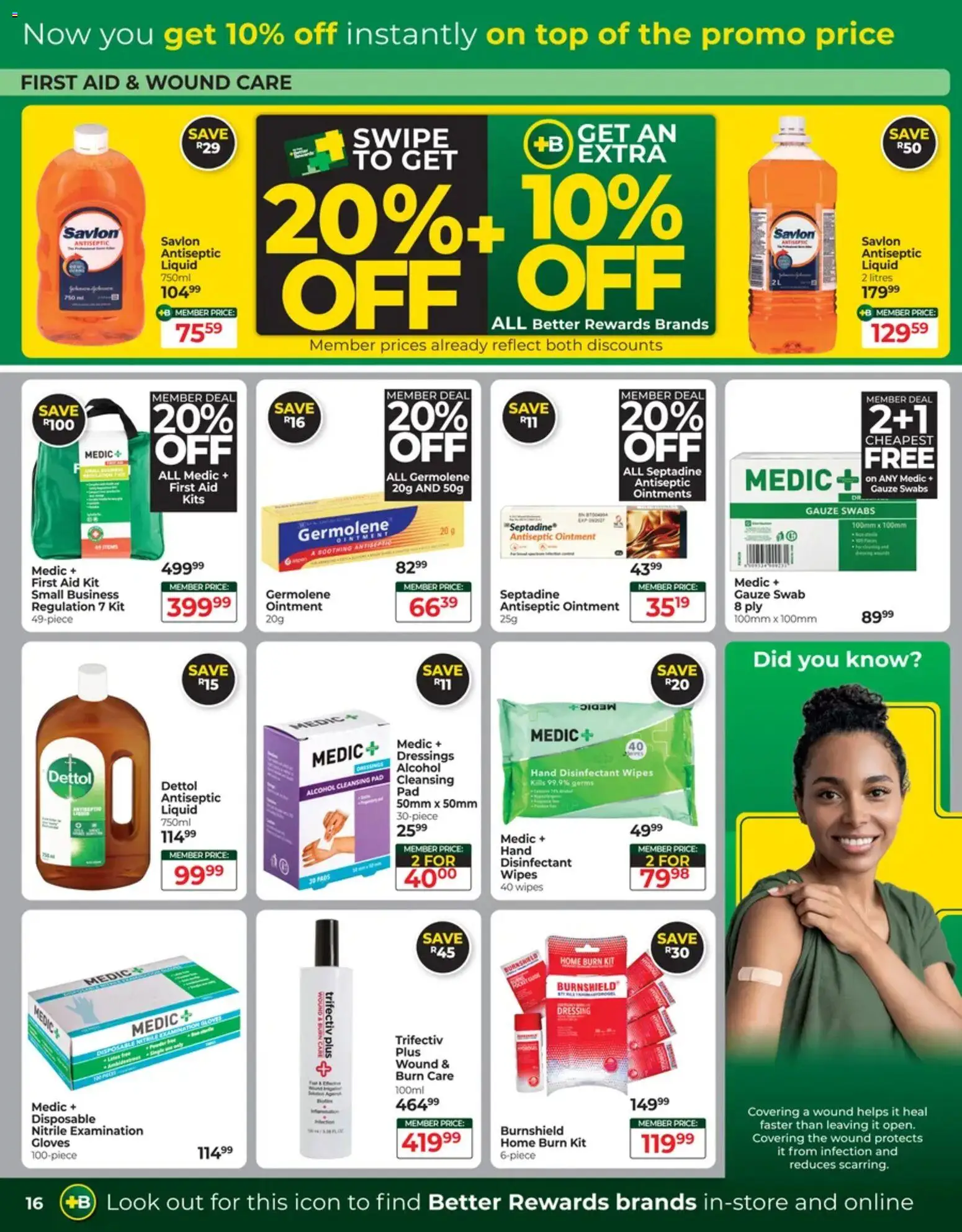 New Dis-Chem catalogue – valid from 13.01.2026 | Page: 16 | Products: Gloves, Disinfectant, Antiseptic liquid, Powder