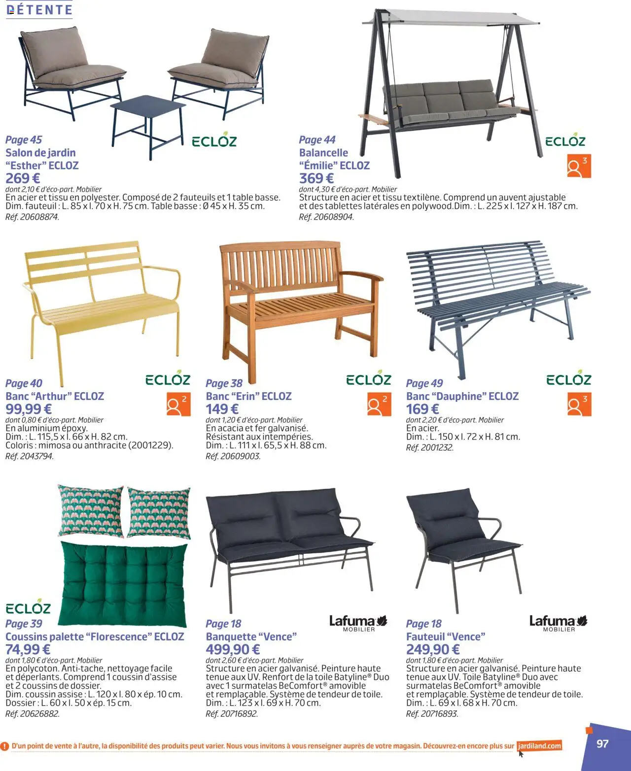  | Page: 96 | Produits: Surmatelas, Salon de jardin, Table basse, Table