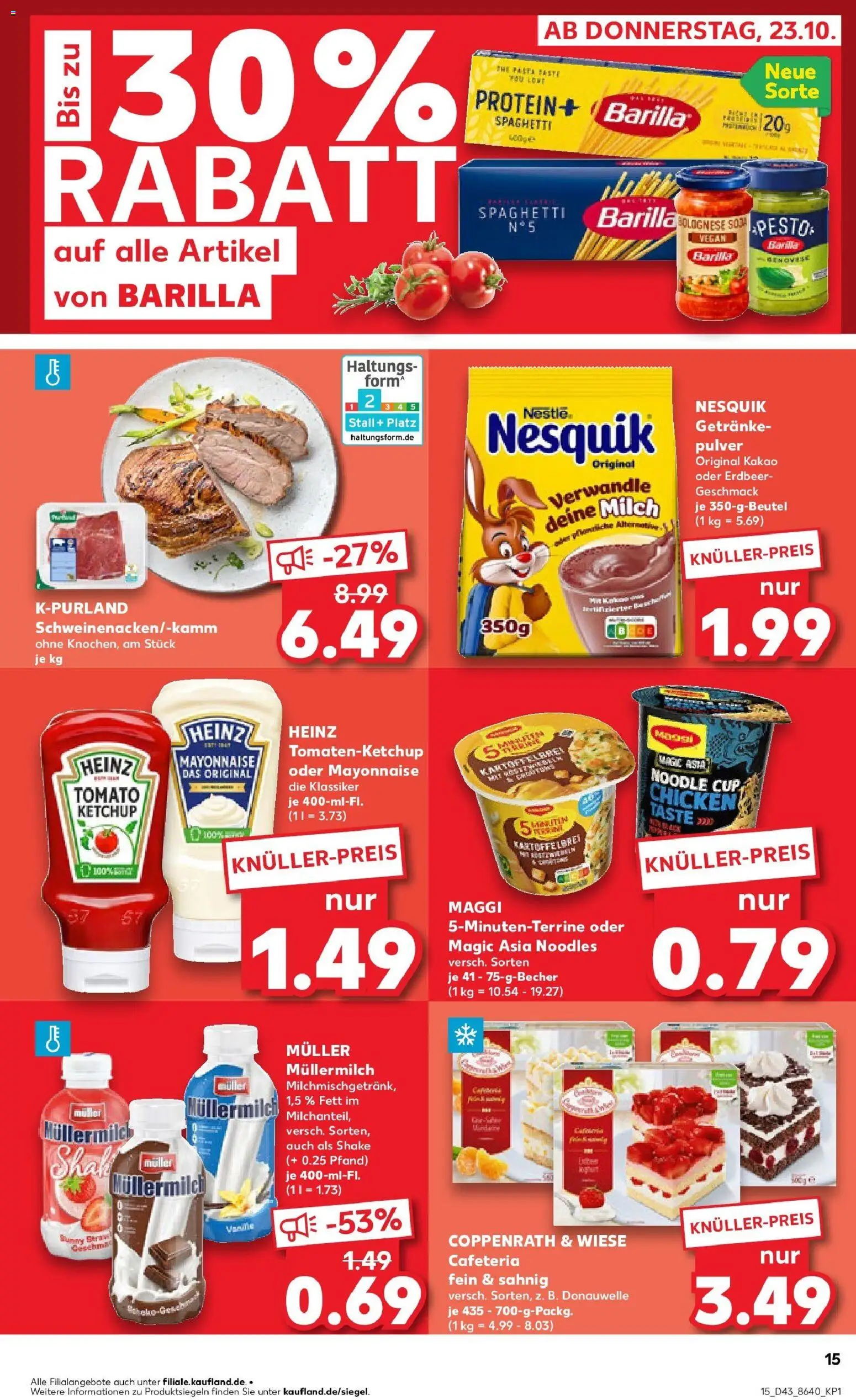Kaufland prospekt Erftstadt	 – gültig ab 27.10.2025 | Seite: 15 | Produkte: Milch, Barilla pesto, Müllermilch, Ketchup