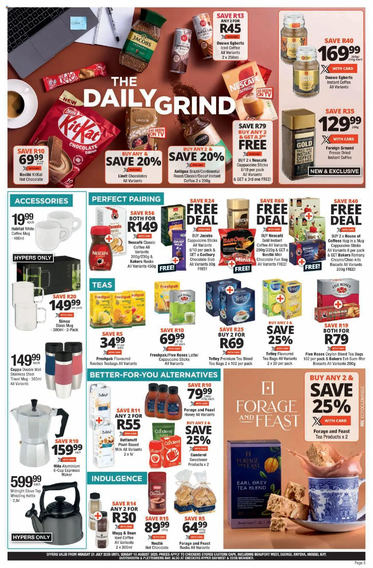 Checkers Eastern Cape - July Month-End Promotion │ valid from 21.07.2025 | Page: 5 | Products: Bag, Milk, Mug, Tea