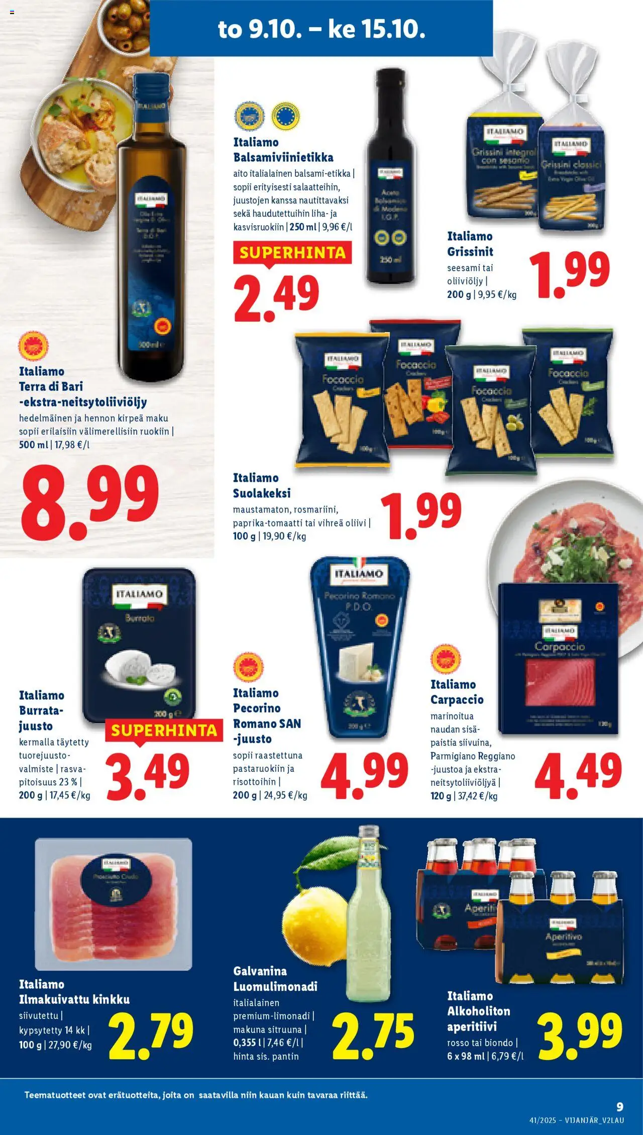 Lidl tarjoukset – voimassa 09.10.2025 alkaen | Sivu: 11 | Tuotteet: Ilmakuivattu kinkku, Oliiviöljy, Balsamiviinietikka, Kinkku