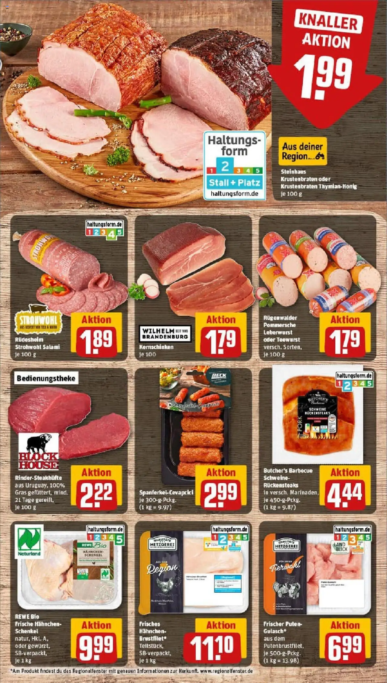 Rewe prospekt Dormagen / Zons	 - gültig ab dem 03.08.2025 | Seite: 8 | Produkte: Hahnchen, Krustenbraten, Salami, Steak