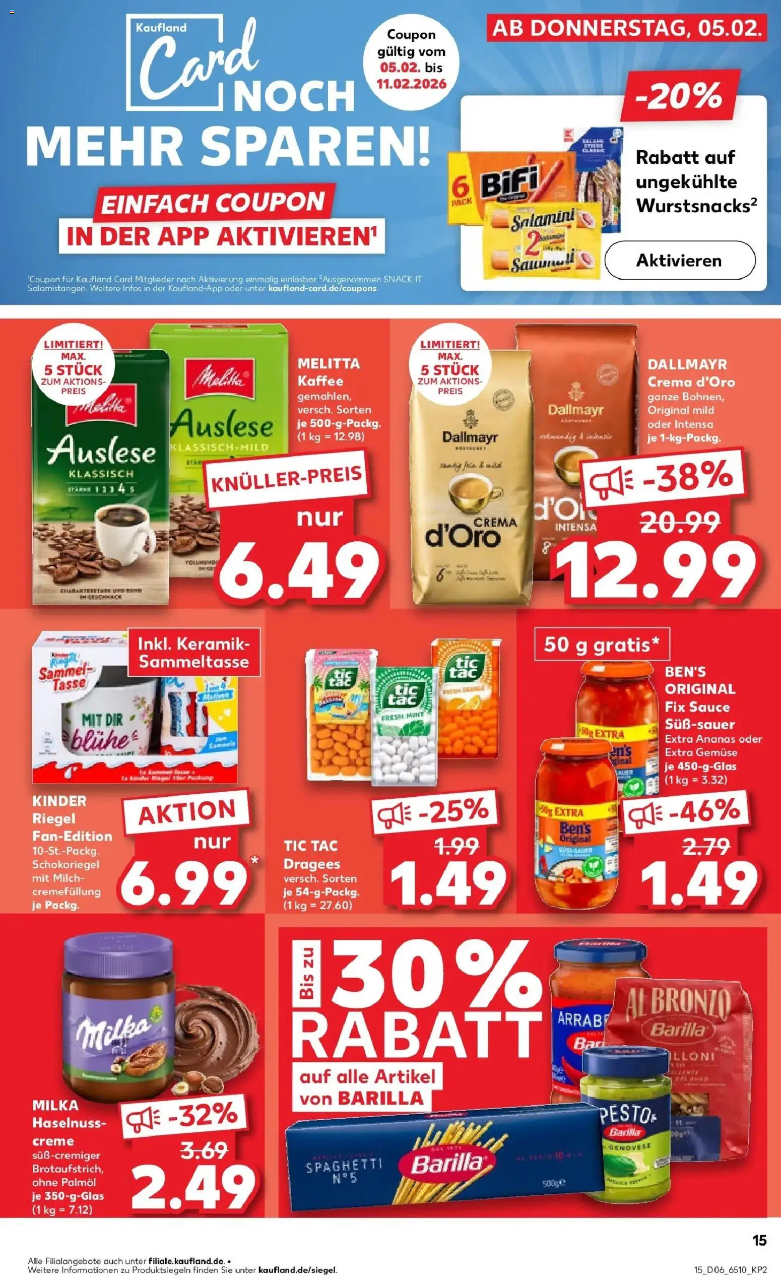 Kaufland prospekt Straelen	 – gültig ab 09.02.2026 | Seite: 15 | Produkte: Barilla, Bifi, Milka, Creme