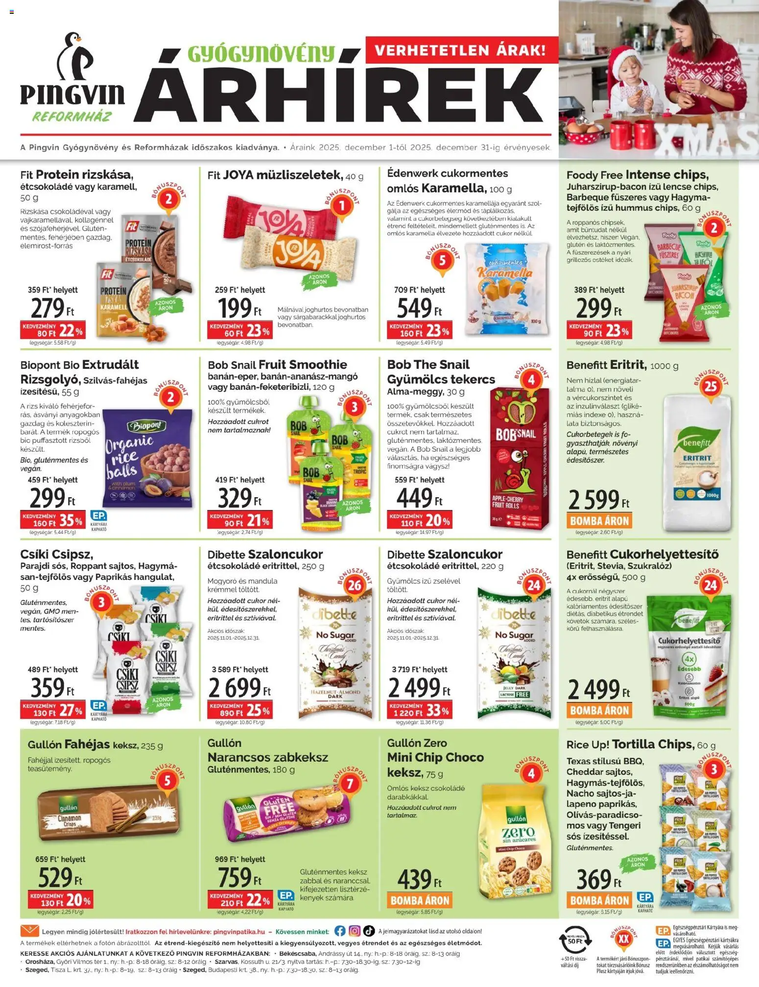 Pingvin Patika akciós ujság - amely érvényes a következő dátumtól: 01.12.2025 | Oldal: 1 | Termékek: Étcsokoládé, Lencse, Gluténmentes, Hagyma