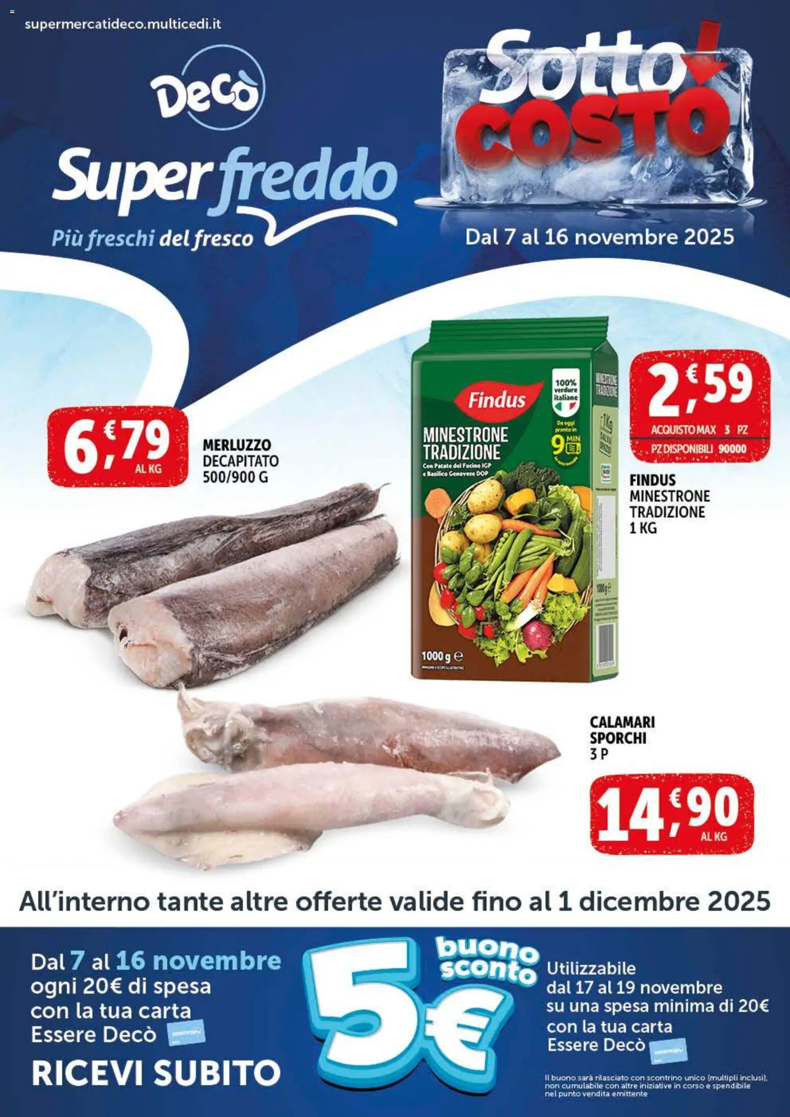 Volantino Decò del 07.11.2025 | Pagina: 1 | Prodotti: Merluzzo, Patate, Calamari, Basilico