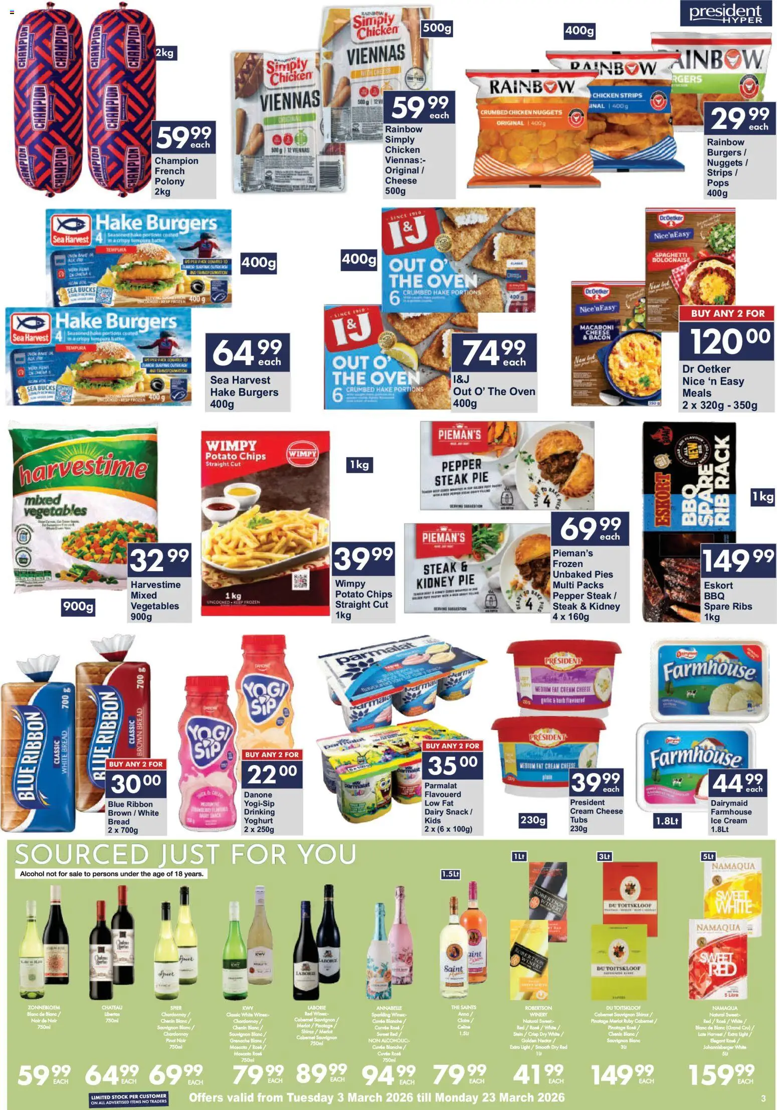 New President Hyper catalogue – valid from 03.03.2026 | Page: 3 | Products: Polony, Wine, Cream, Ice cream