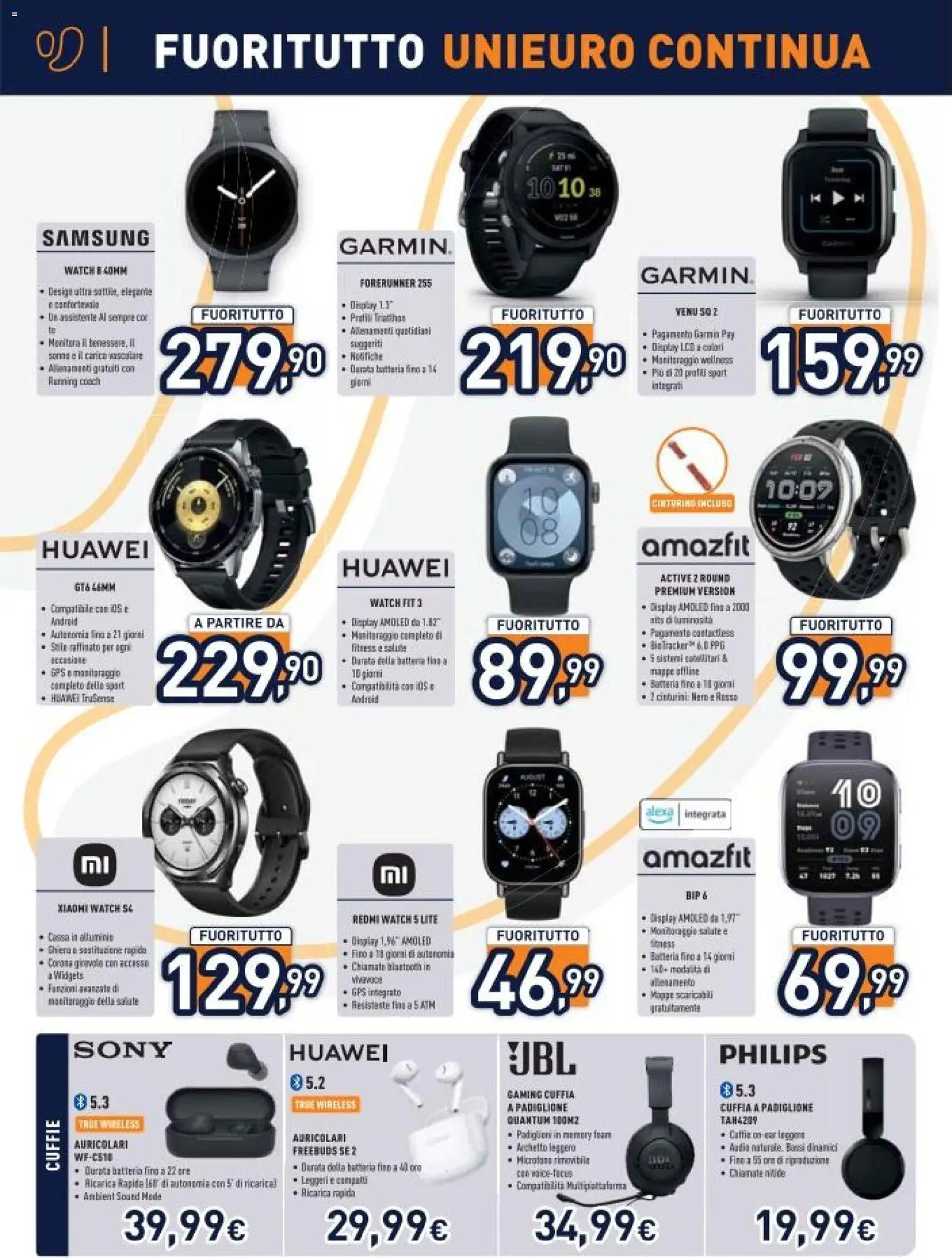Volantino Unieuro del 16.01.2026 | Pagina: 10 | Prodotti: Auricolari, Huawei, Alluminio, Batteria