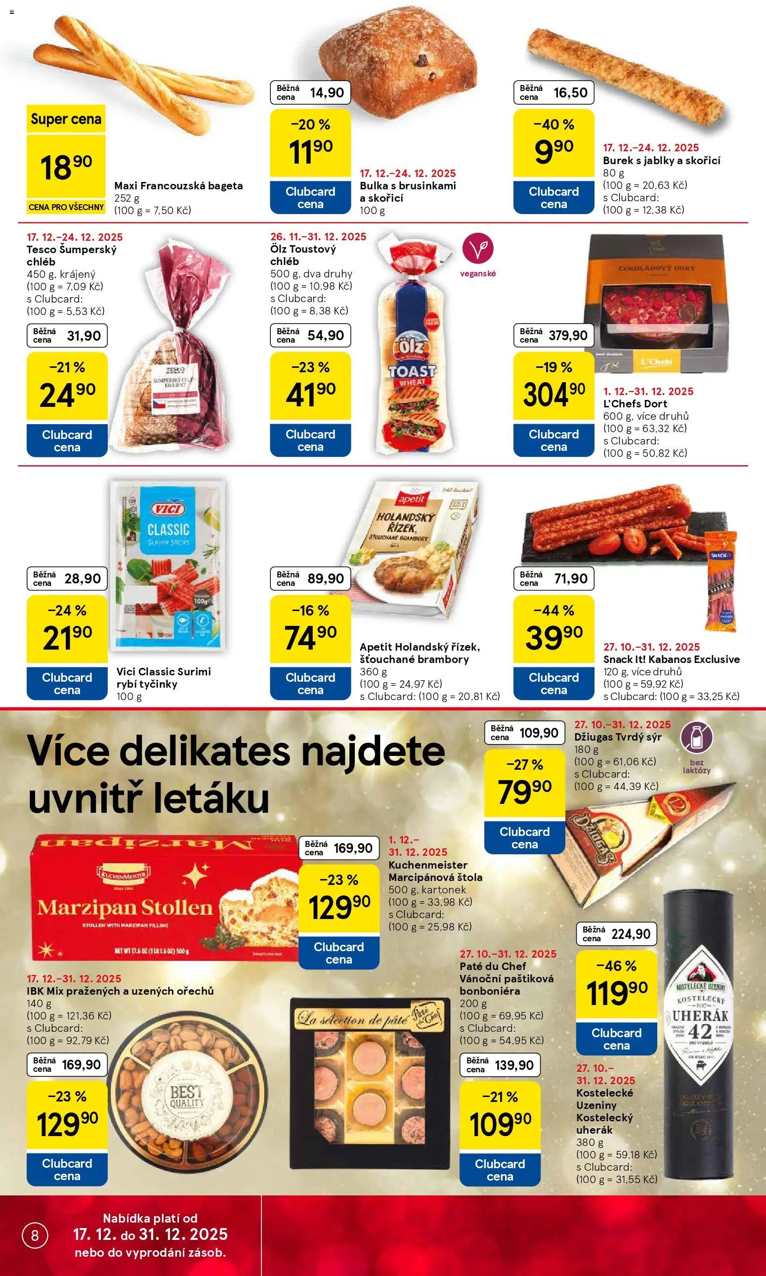 Tesco leták - Hypermarket od 17.12.2025 | Strana: 8 | Produkty: Chléb, Kabanos, Brambory, Dort