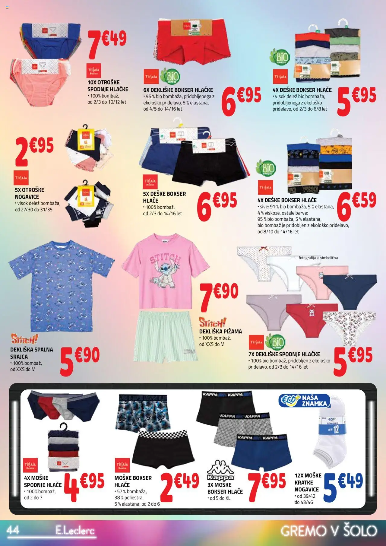 E.leclerc katalog │ velja od 06.08.2025 | Stran: 44 | Izdelki: Srajca, Pižama, Hlace, Spodnje hlace