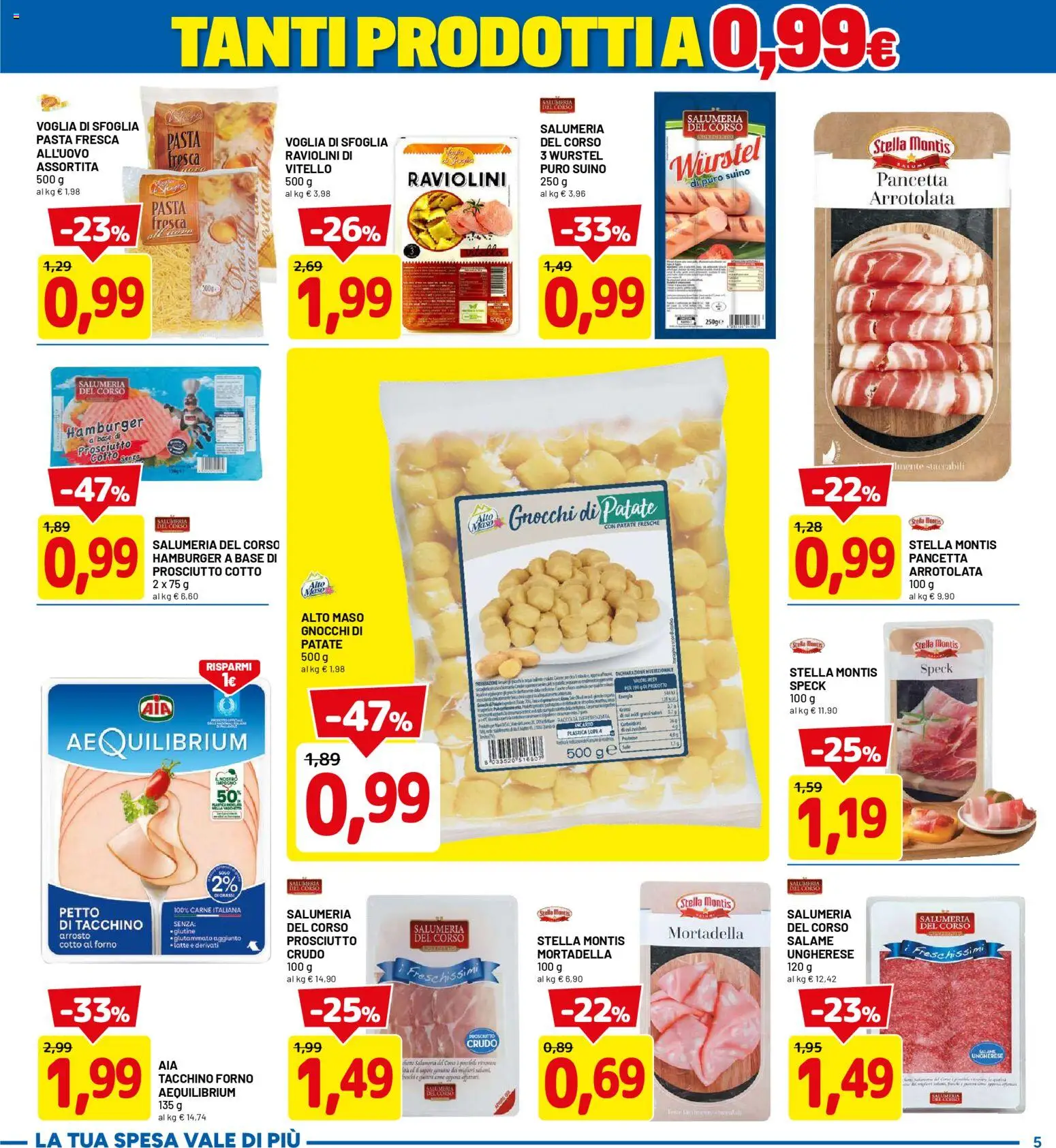 Volantino D Più del 05.03.2026 | Pagina: 5 | Prodotti: Salame, Latte, Pasta, Gnocchi