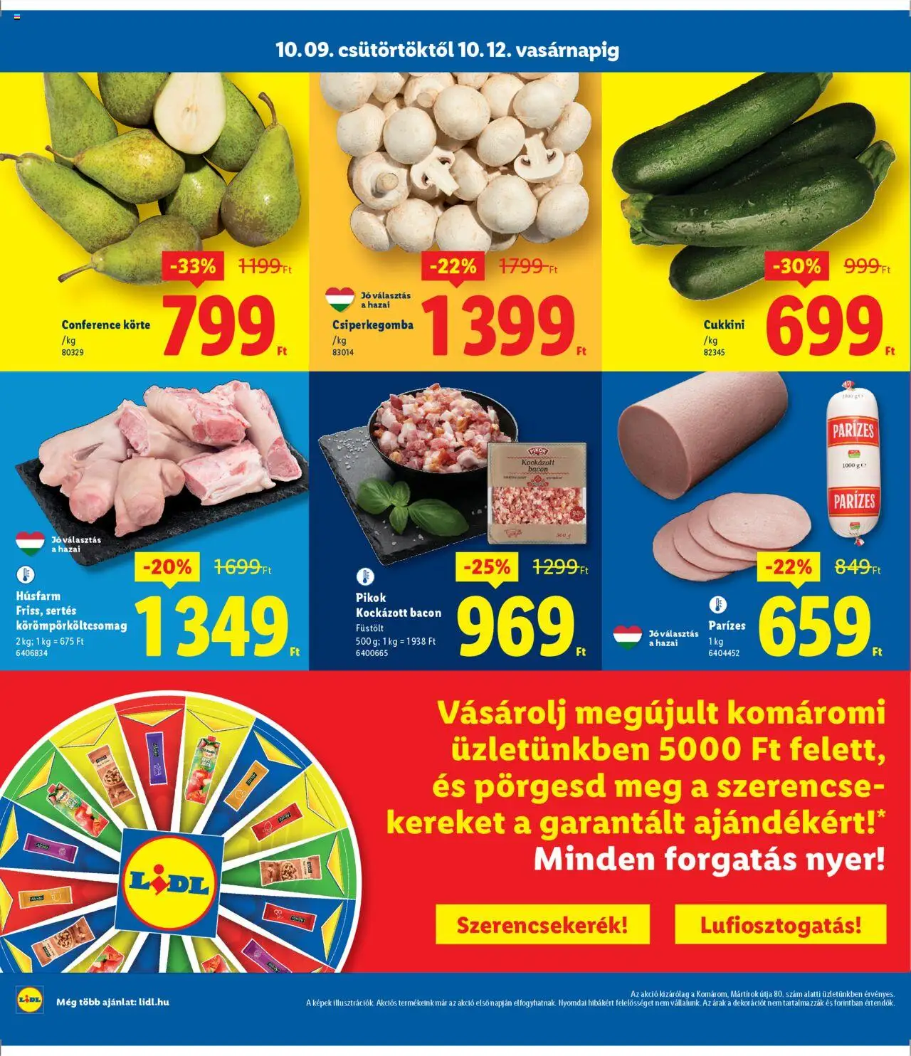 Lidl akciós ujság - amely érvényes a következő dátumtól: 09.10.2025 | Oldal: 2 | Termékek: Körte, Csiperkegomba, Cukkini, Bacon