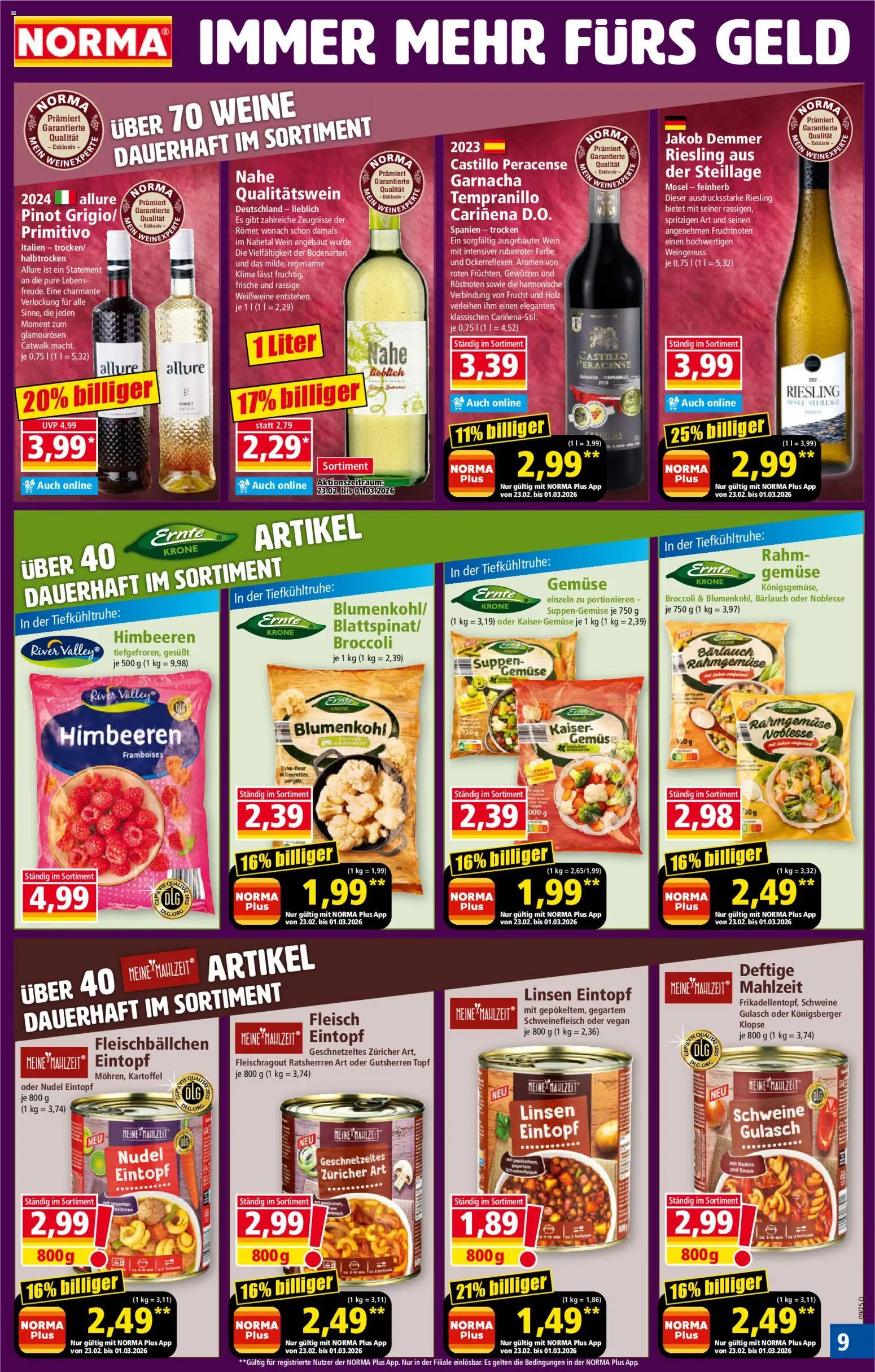 Norma Prospekt 	 – gültig ab 23.02.2026 | Seite: 9 | Produkte: Gemüse, Blumenkohl, Schweinefleisch, Fleisch