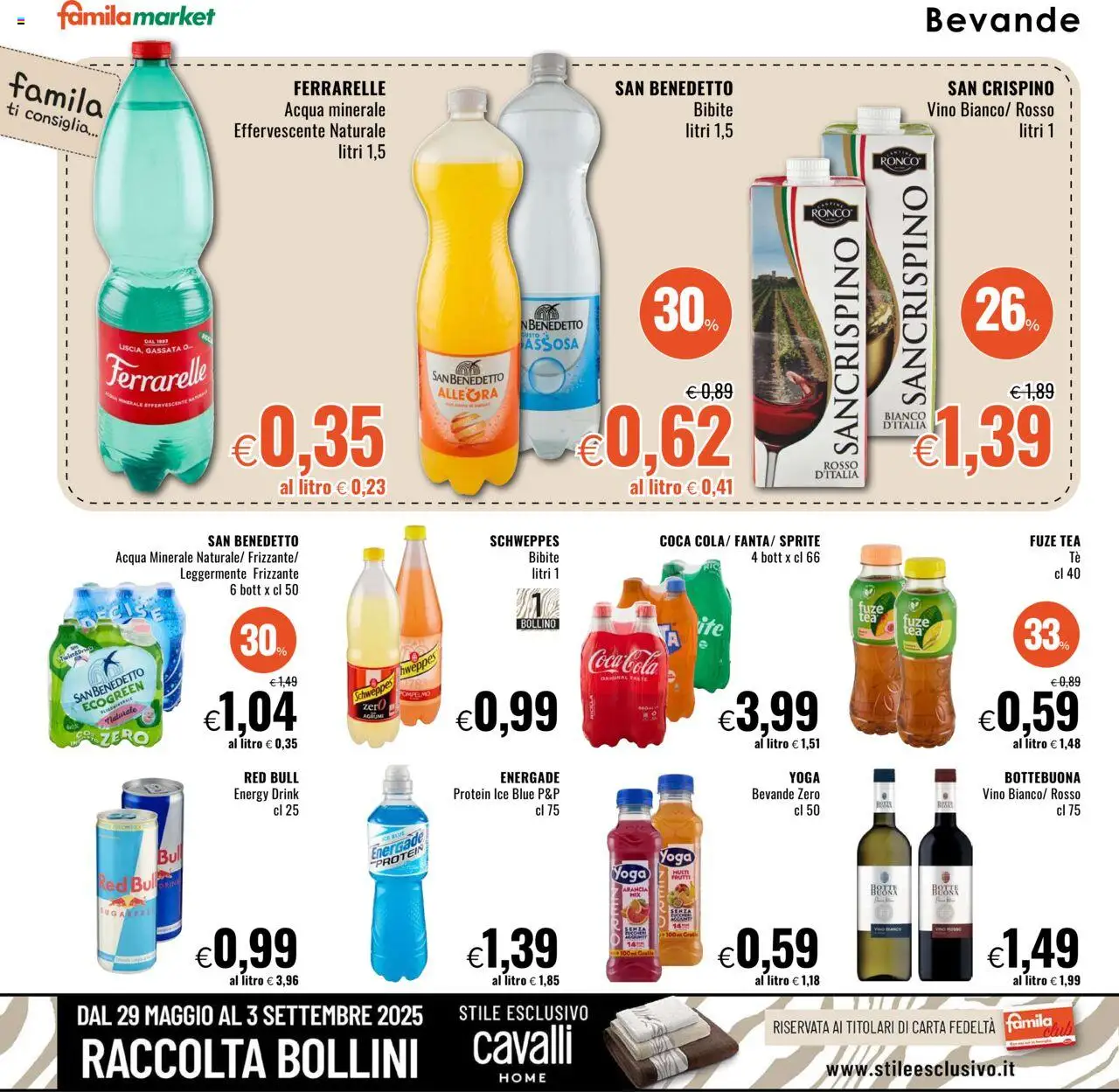 Volantino Famila del 31.07.2025 | Pagina: 14 | Prodotti: The, Bibite, Acqua minerale, Coca Cola
