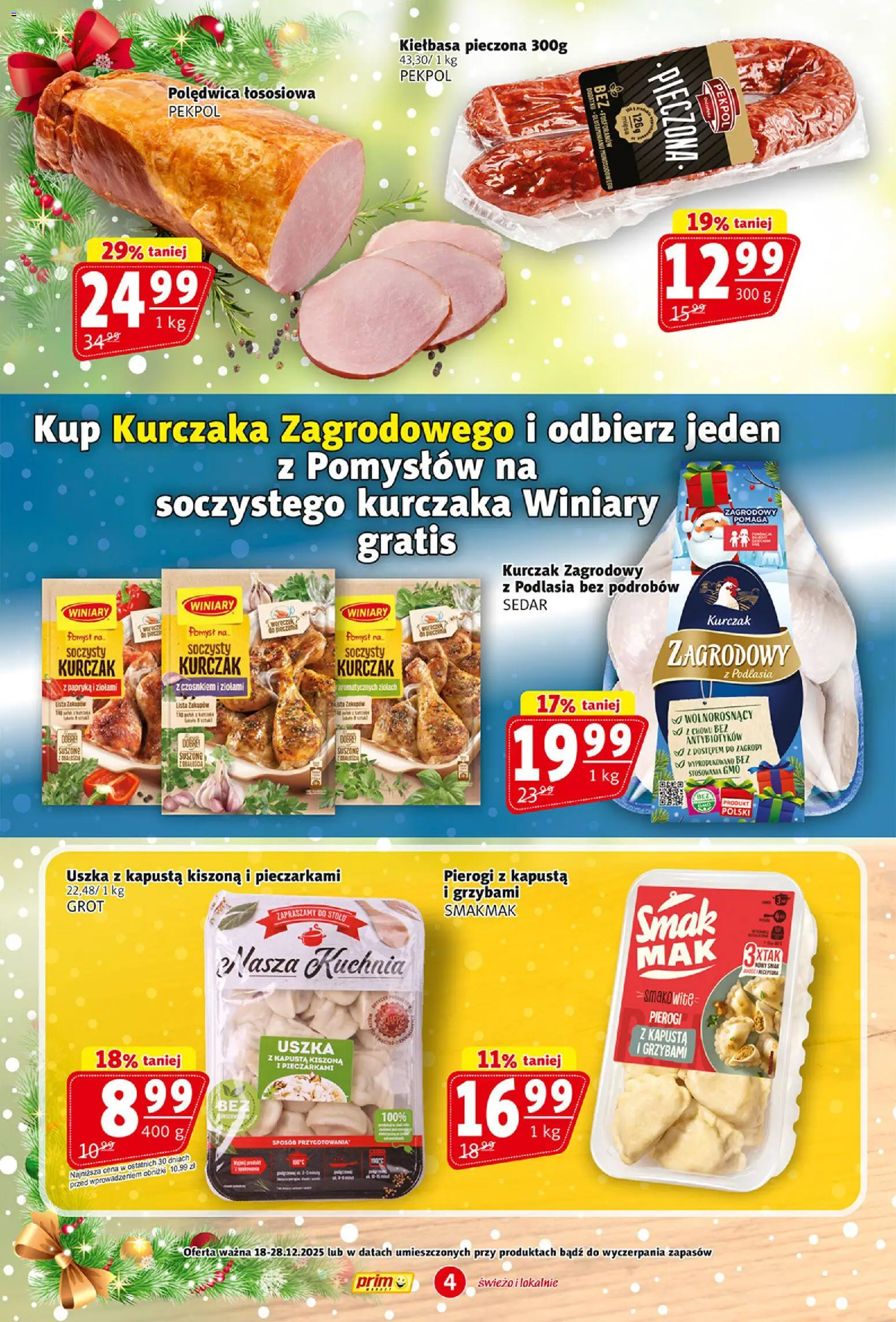 Prim Market Gazetka od 18.12.2025 | Strona: 4 | Produkty: Kiełbasa, Kapusta, Pierogi, Papryka