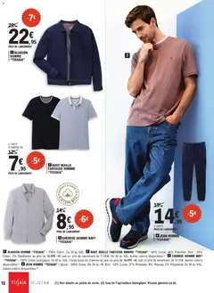 E.Leclerc - Prévisualisation de 4 JEAN HOMME "TISSAIA", Stone: 100% Coton. Du 38 au 48. Brut: 52% Coton, 37% Polyester, 9% Viscose, 2% Polyamide. Du M au XXL. Autres coloris disponibles. valide à partir de 10.02.2026 | Page: 10 | Produits: Polo, Coton, Chemise, T-shirt