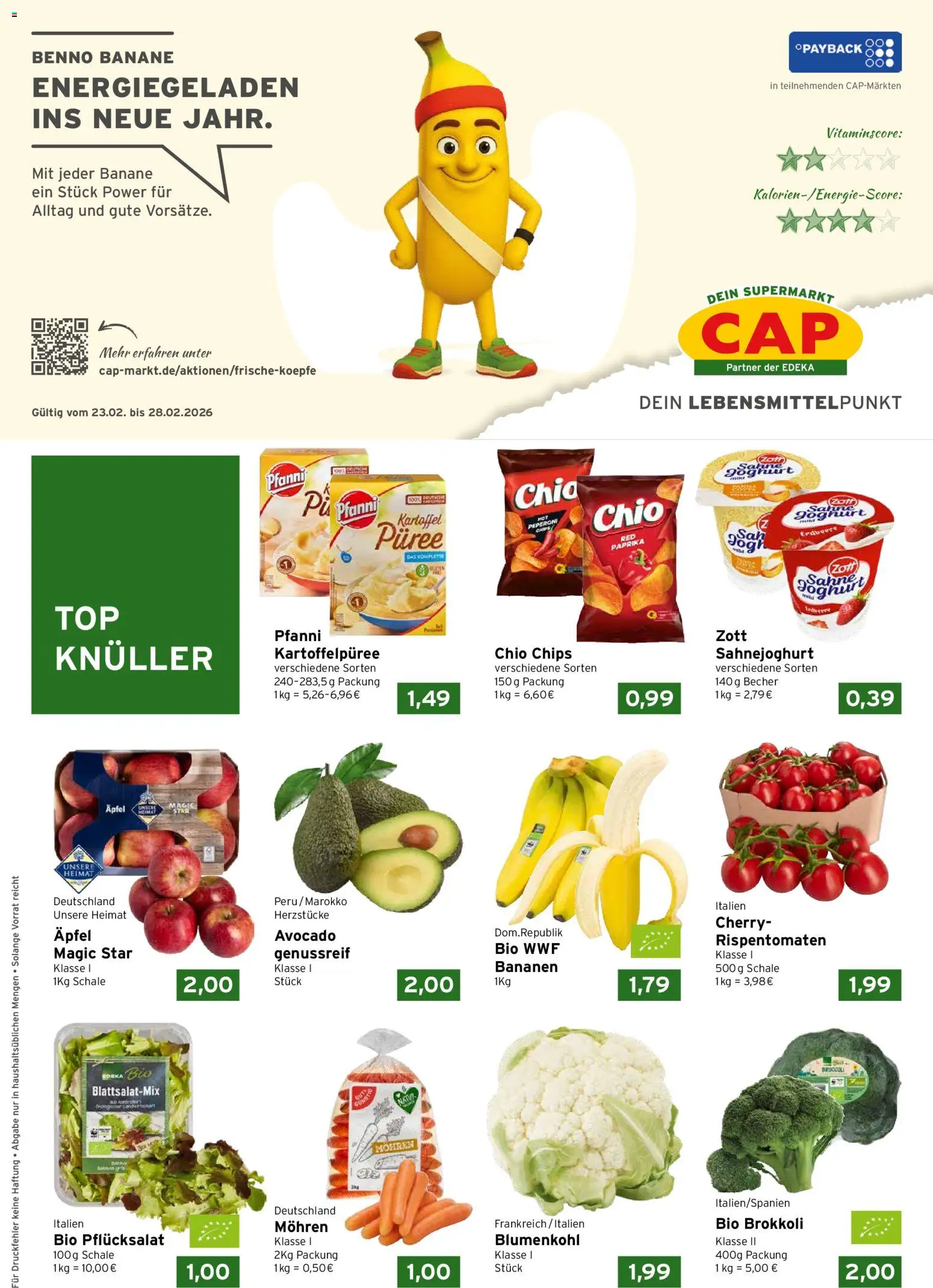 CAP Markt Prospekt – gültig ab 23.02.2026 | Seite: 1 | Produkte: Bananen, Avocado, Brokkoli, Blumenkohl
