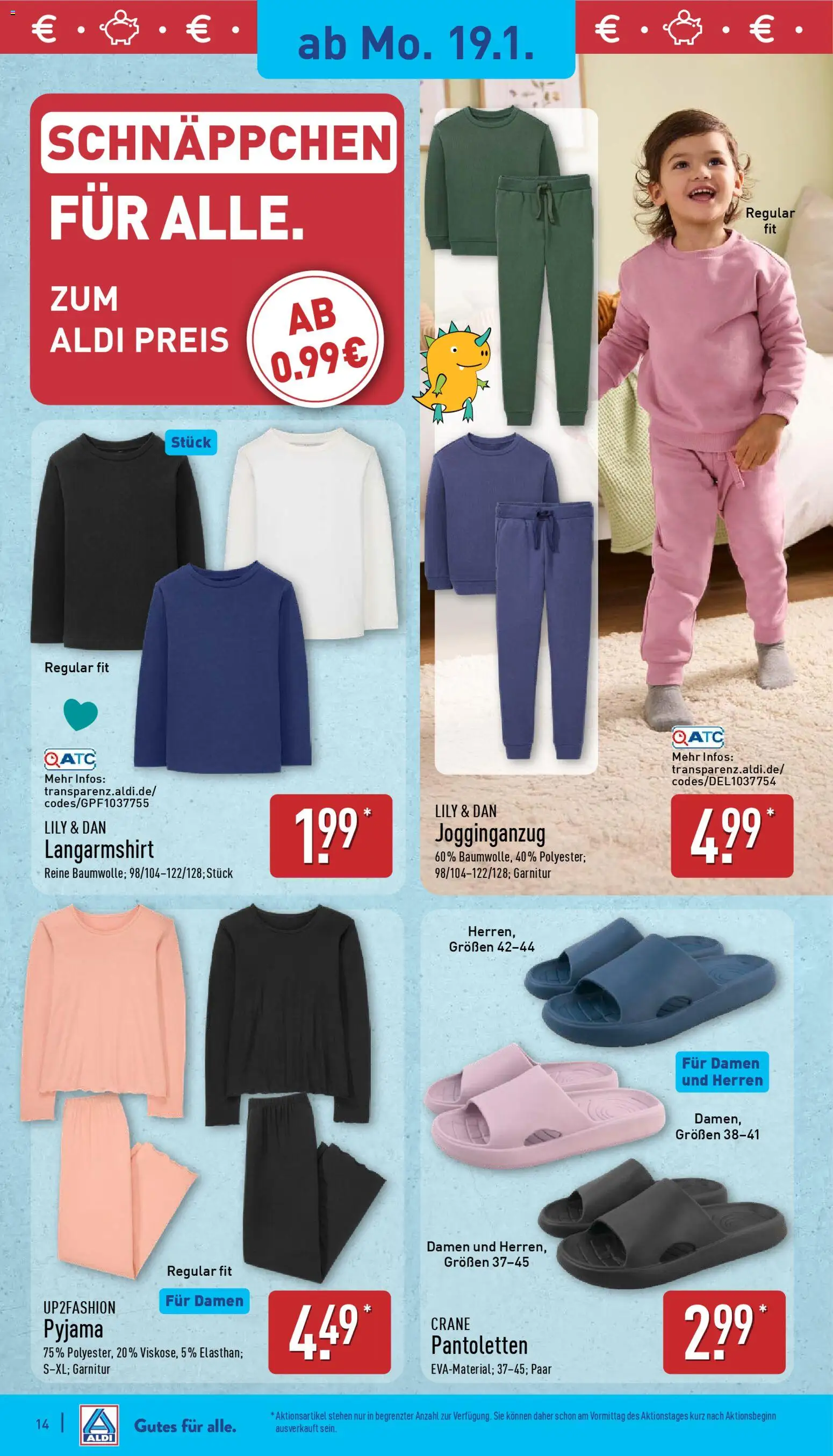 Aldi Prospekt 	 – gültig ab 19.01.2026 | Seite: 14 | Produkte: Up2fashion, Langarmshirt, Pyjama
