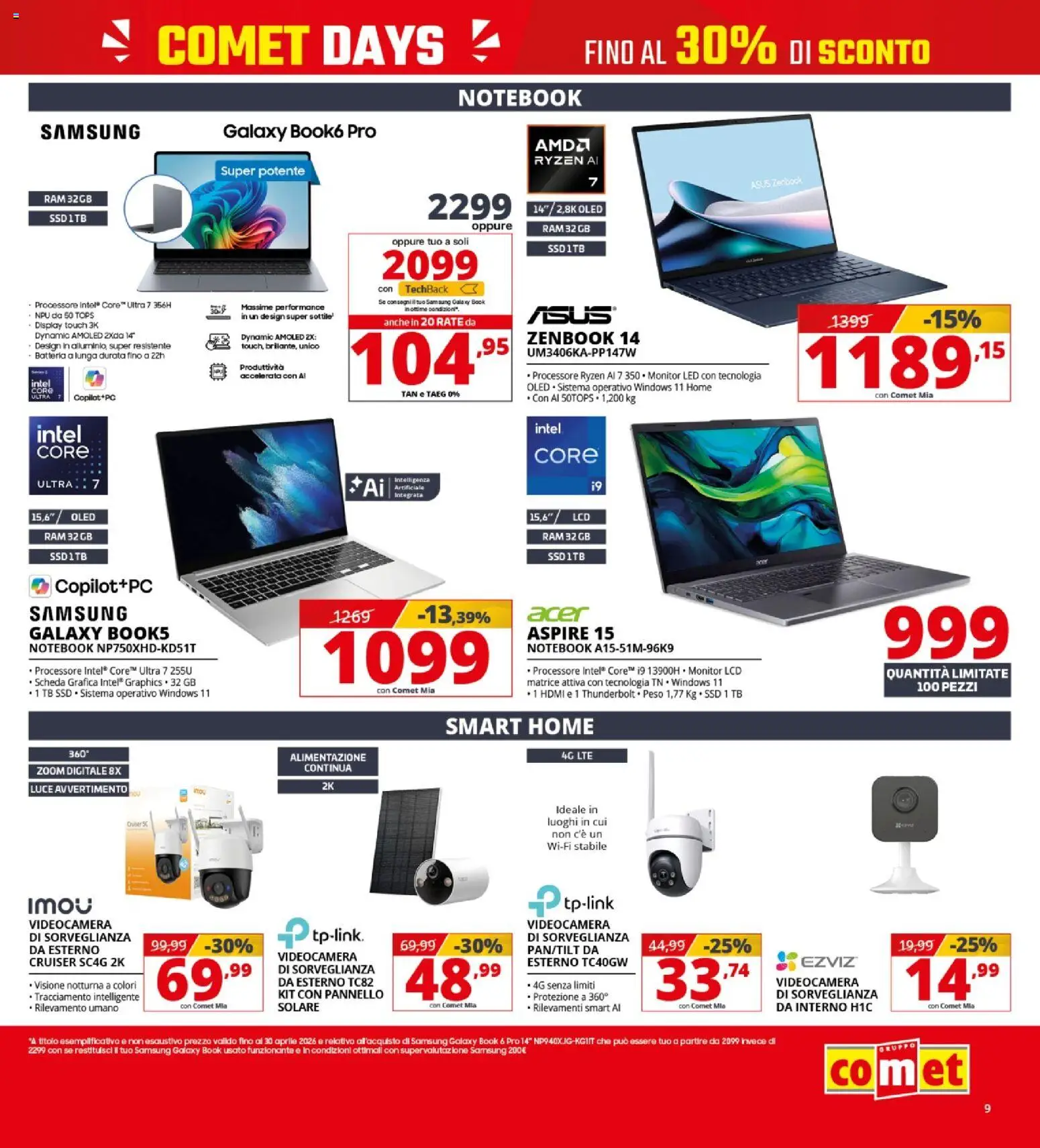 Volantino Comet volantino del 19.03.2026 | Pagina: 9 | Prodotti: Monitor, Notebook, Videocamera, Batteria