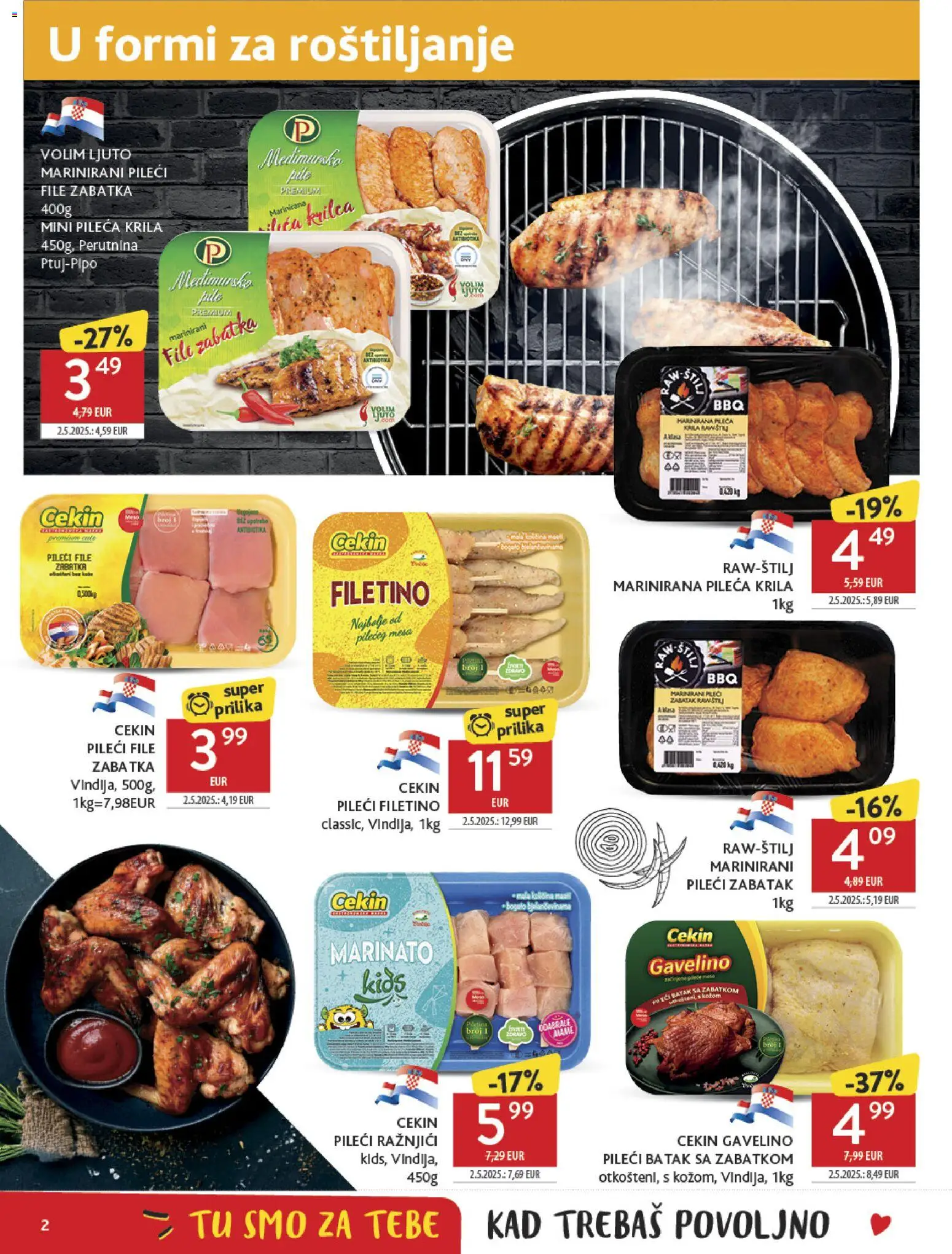 Konzum katalog | vrijedi od 15.04.2026 | Stranica: 2 | Proizvodi: Pileća krila, Pileći file, Meso
